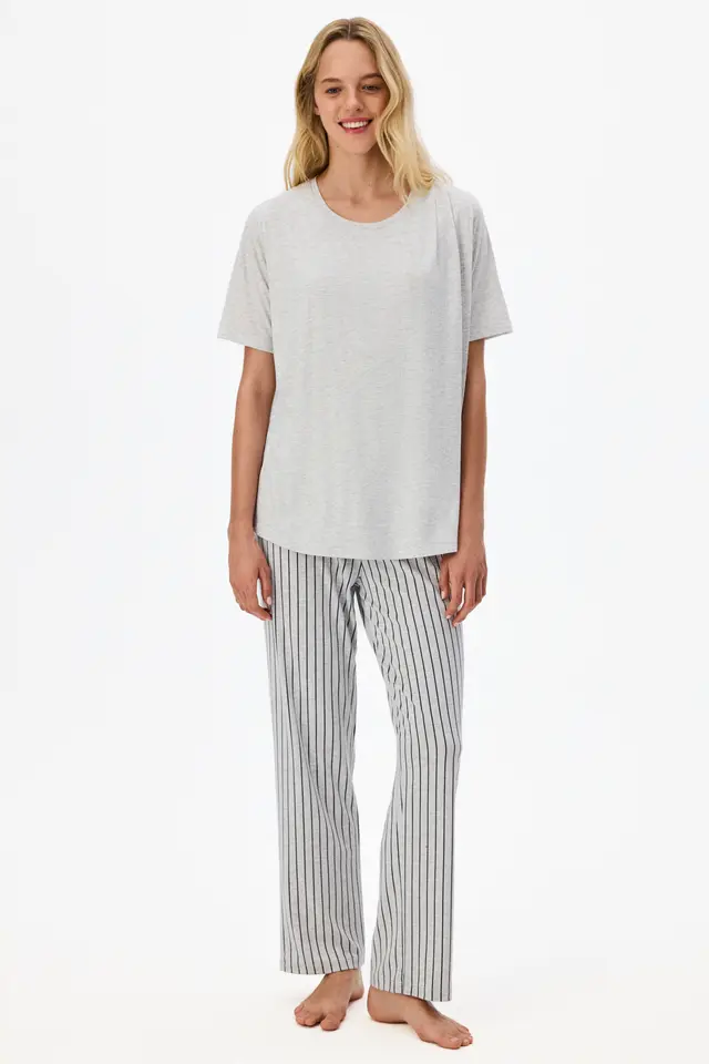 PENTI Melange Mama Comfortable Day Striped Short Sleeve Pajama Set