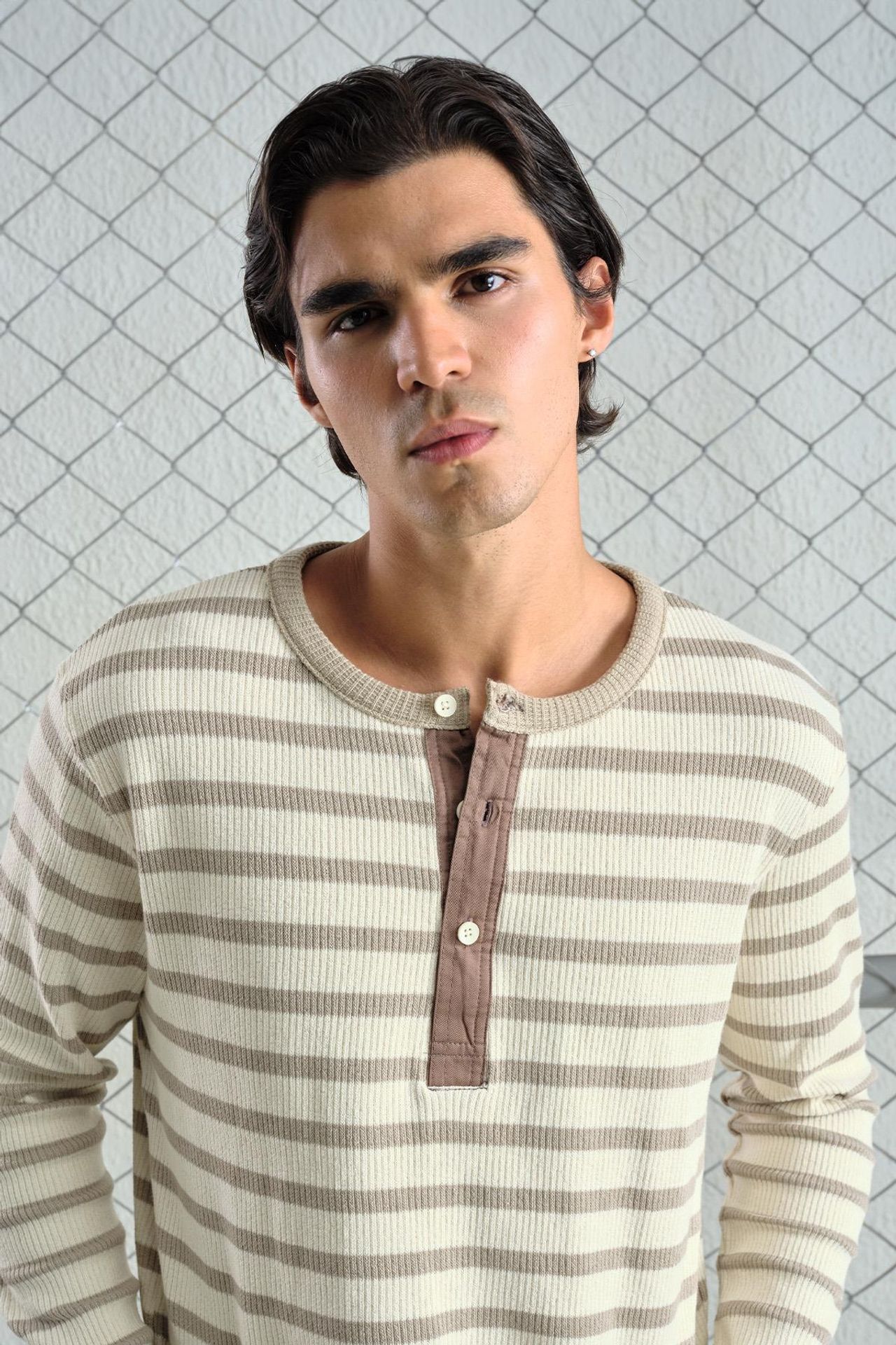 GIESTO Striped Button Collar Long Sleeve T-Shirt 5