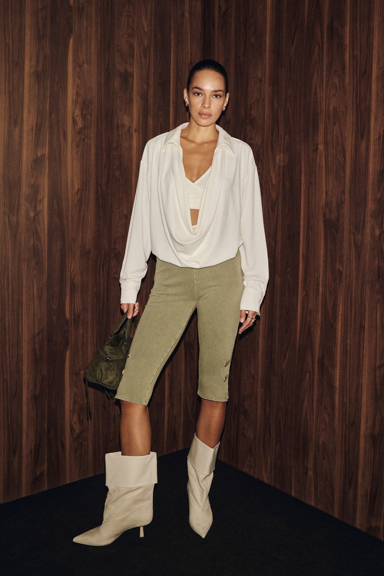 GRIMELANGE Loose V-Neck Draped Blouse 2