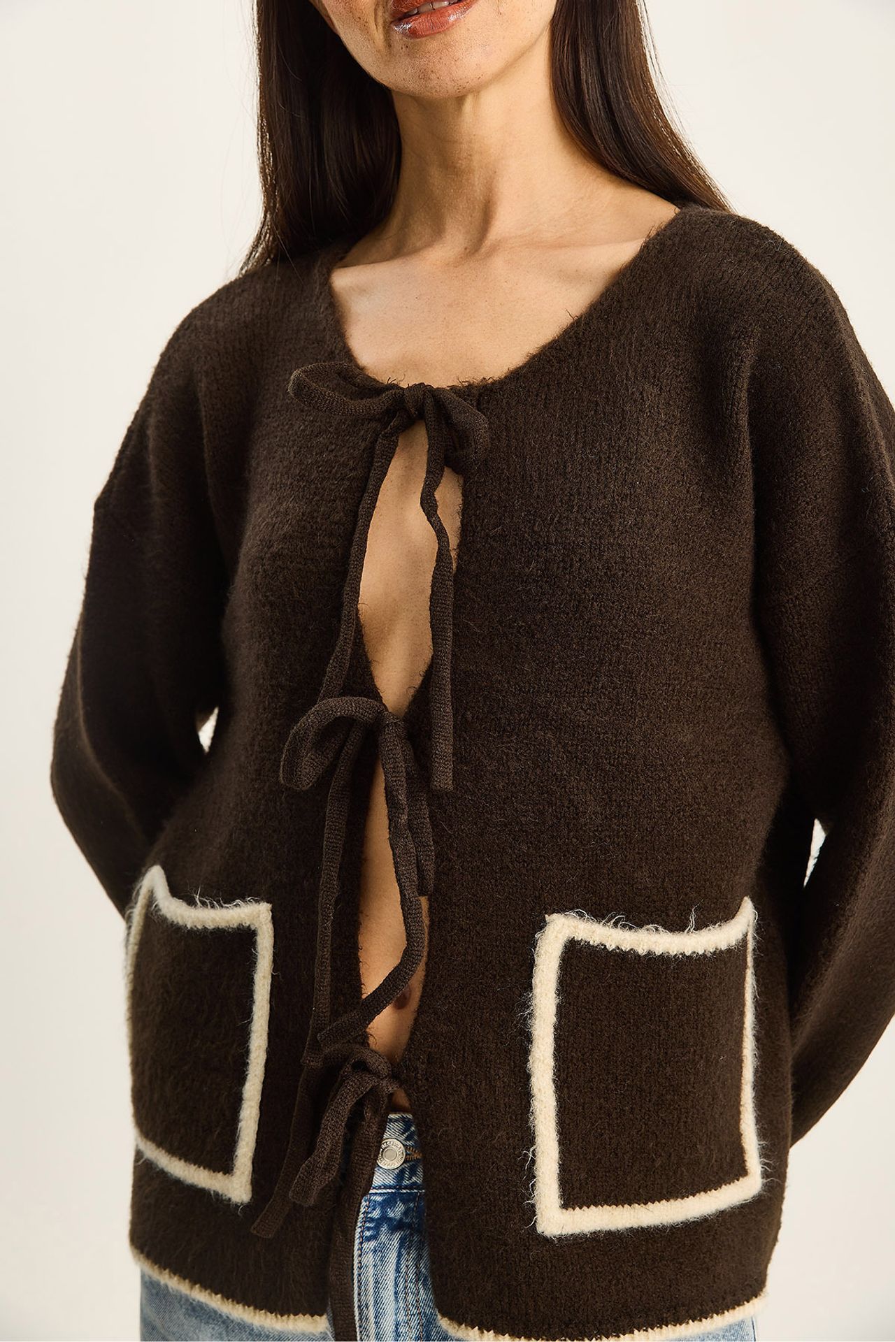 LUCCI Oversized Knit Cardigan with Tie Closure 5