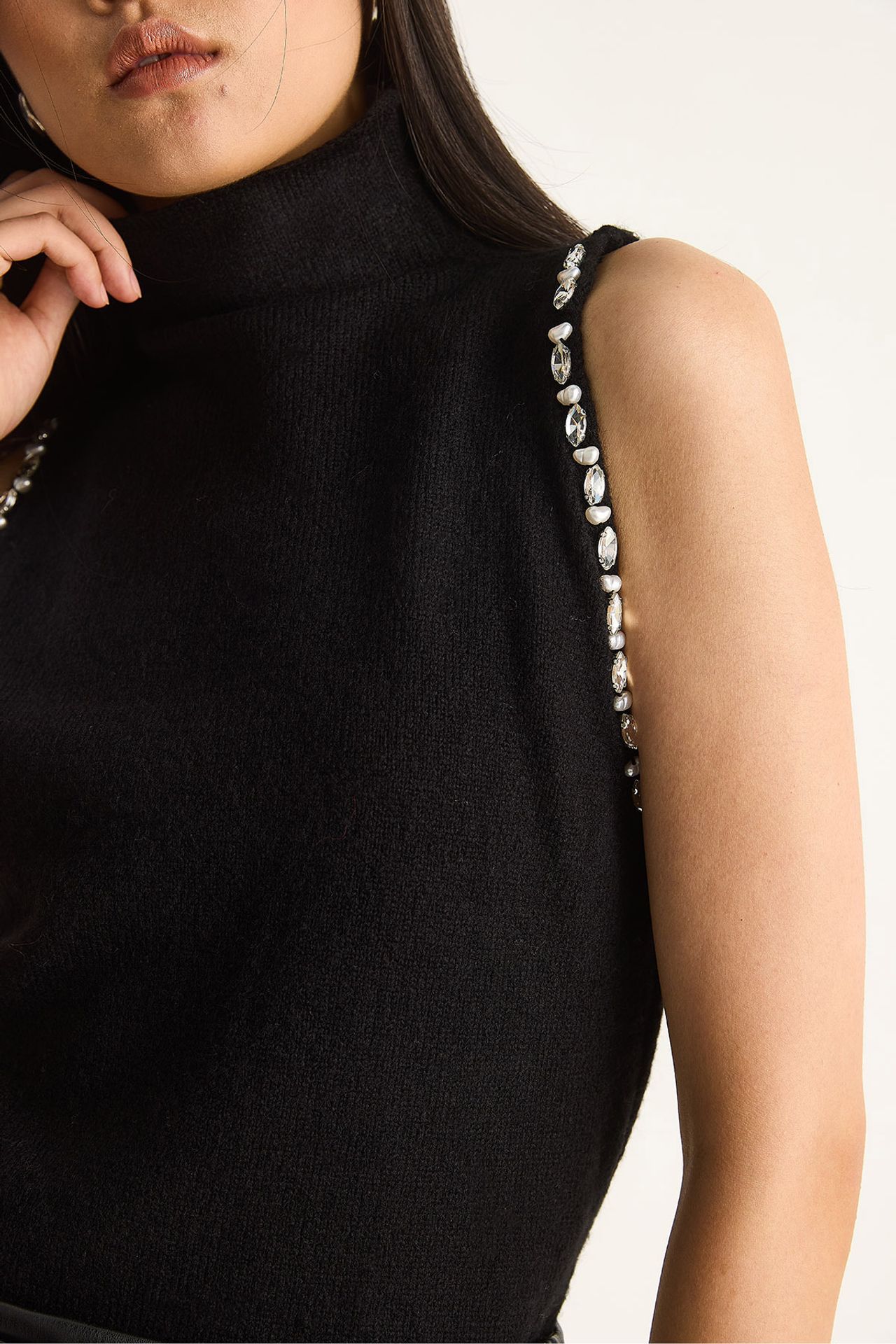 LUCCI Turtleneck Blouse with Pearl Detail