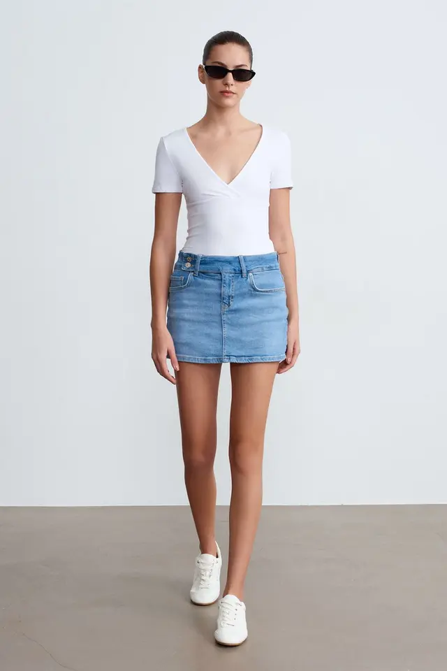 DILVIN High-Waist Denim Mini Skirt With Belt