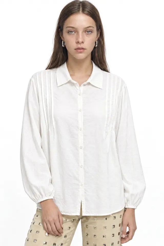 MIXRAY Textured Ribbed Long Sleeve Button-Up Shirt