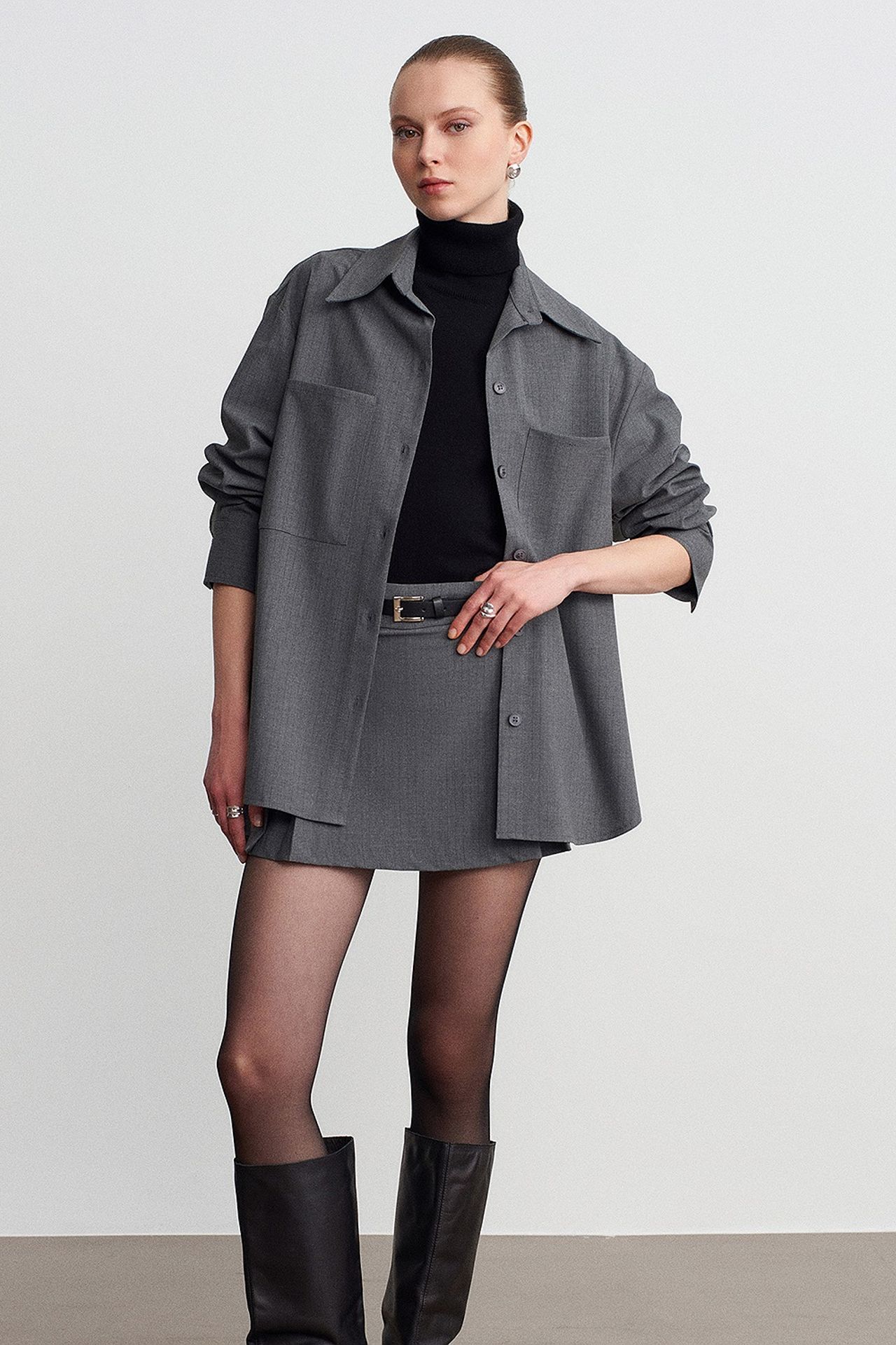 DILVIN Oversized Long-Sleeve Woven Shirt With Pocket 3