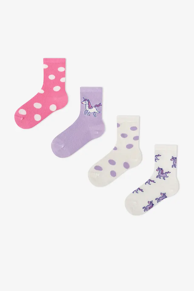 PENTI Girls' Loving Unicorn Pair Crew Socks
