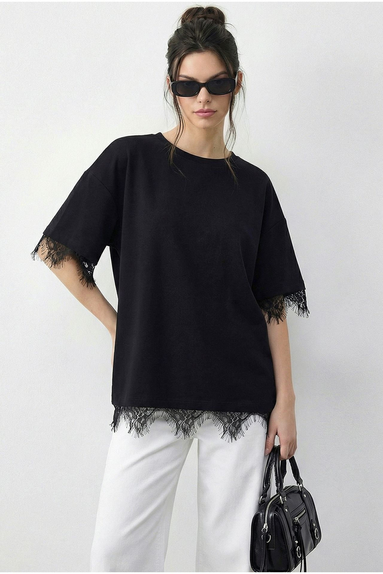 LUCCI Kadın Oversize Bisiklet Yaka Tişört 1