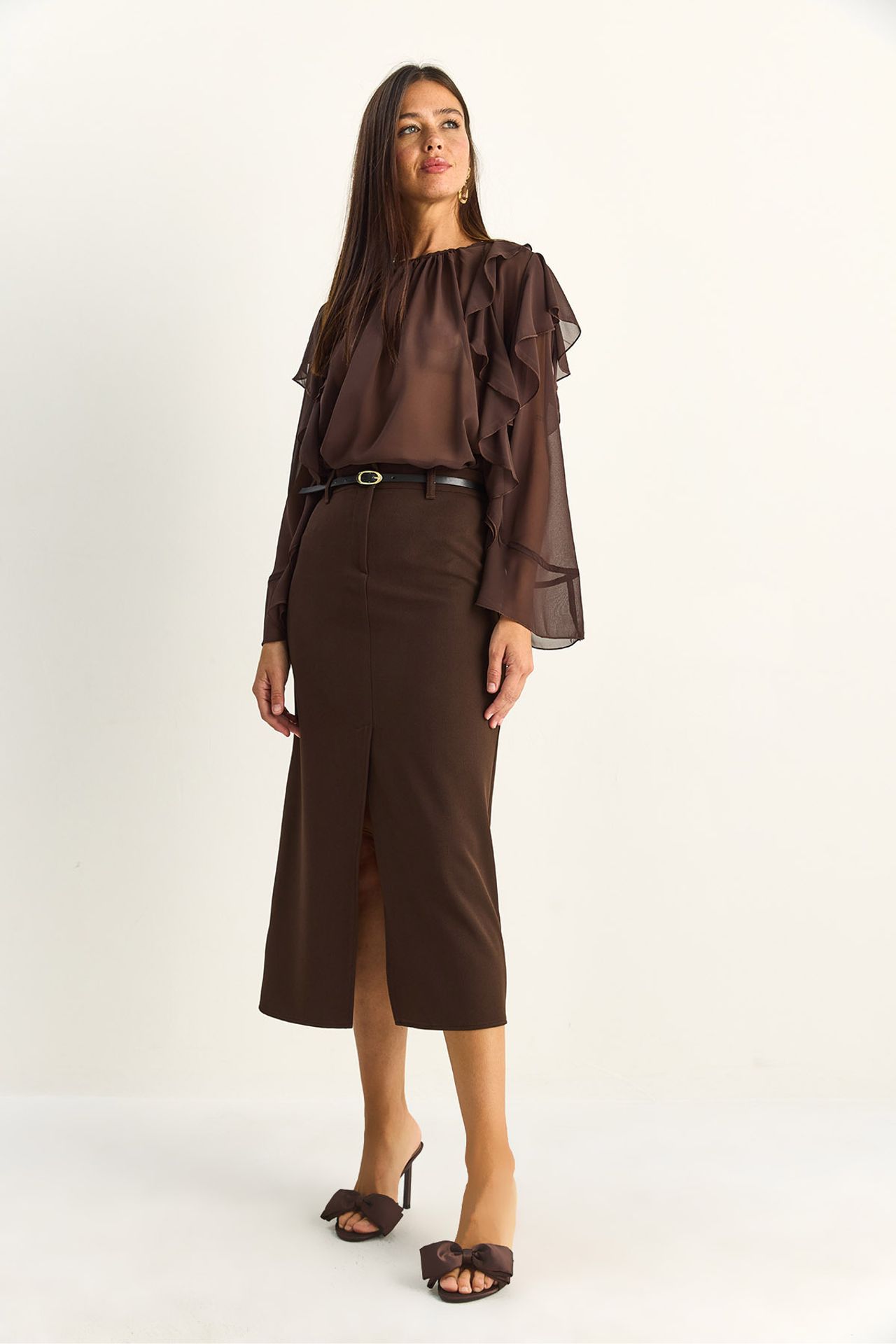 LUCCI High-Waist Midi Pencil Skirt With Slit 3