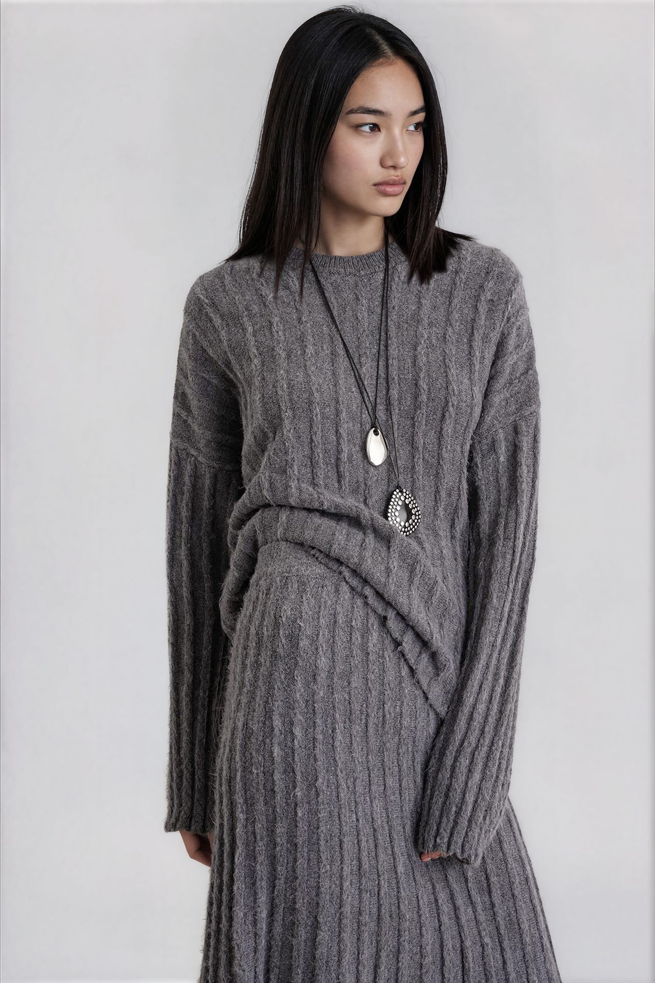 Mixray Textured Oversized Sweater & Skirt Knit Co-ord Set 2