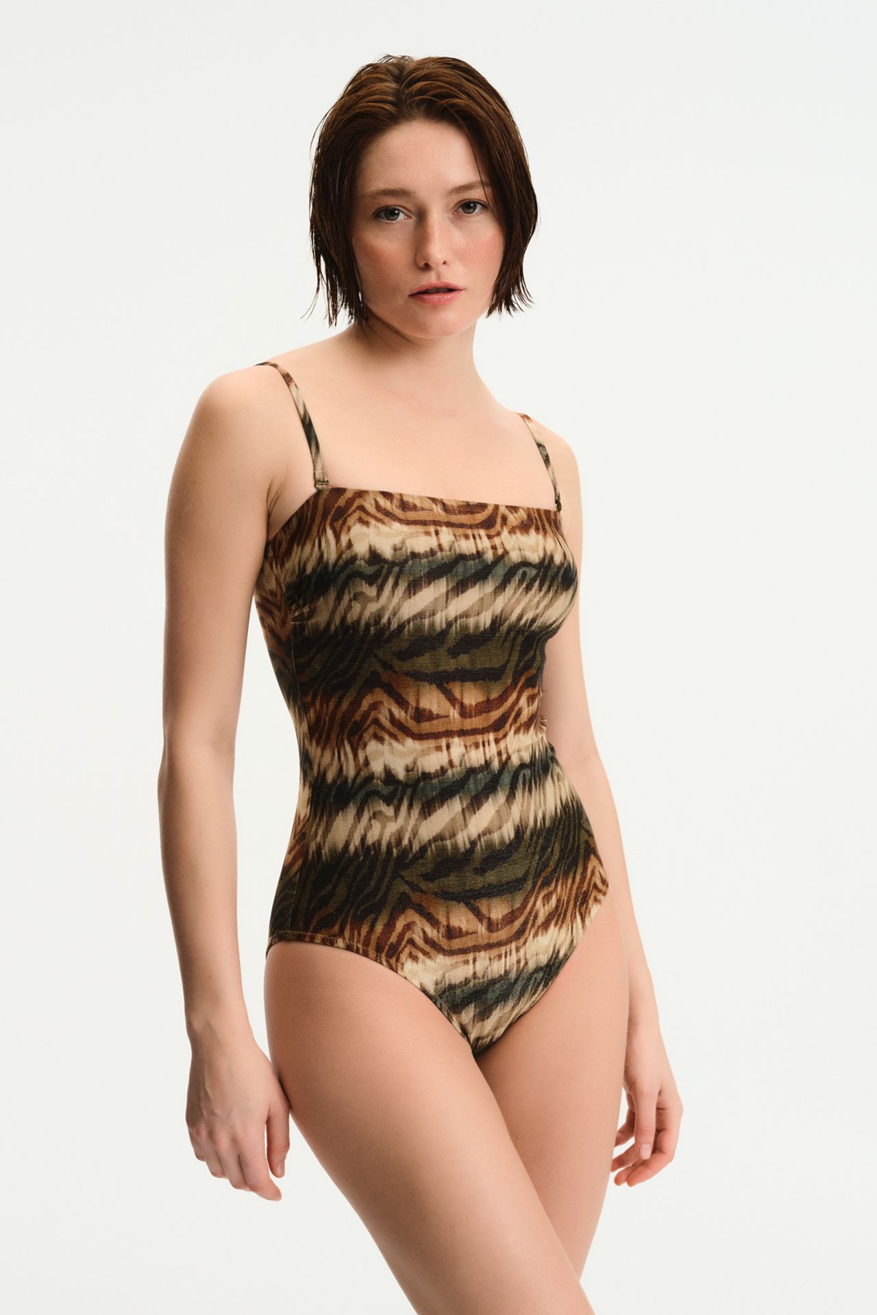 PENTI Cesira Strapless Zebra Pattern Shimmer Swimsuit 1
