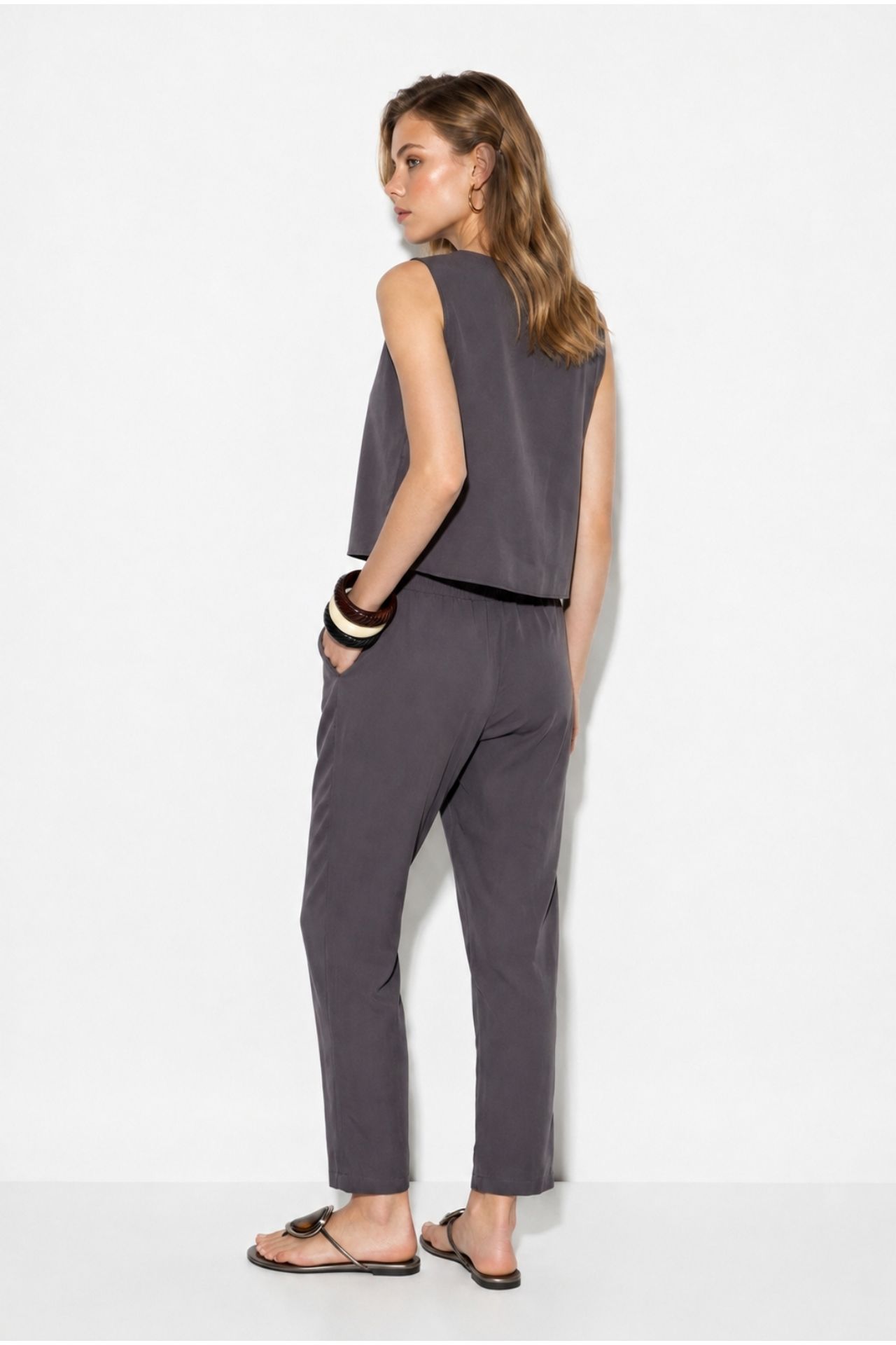 LUCCI Sleeveless Crew Neck Blouse and Carrof Fıt Pants Set 5