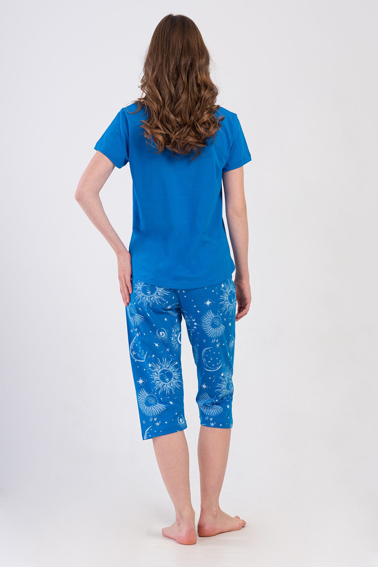 YAKE Baskılı Bisiklet Yaka 2 Parça Pijama Takımı 4