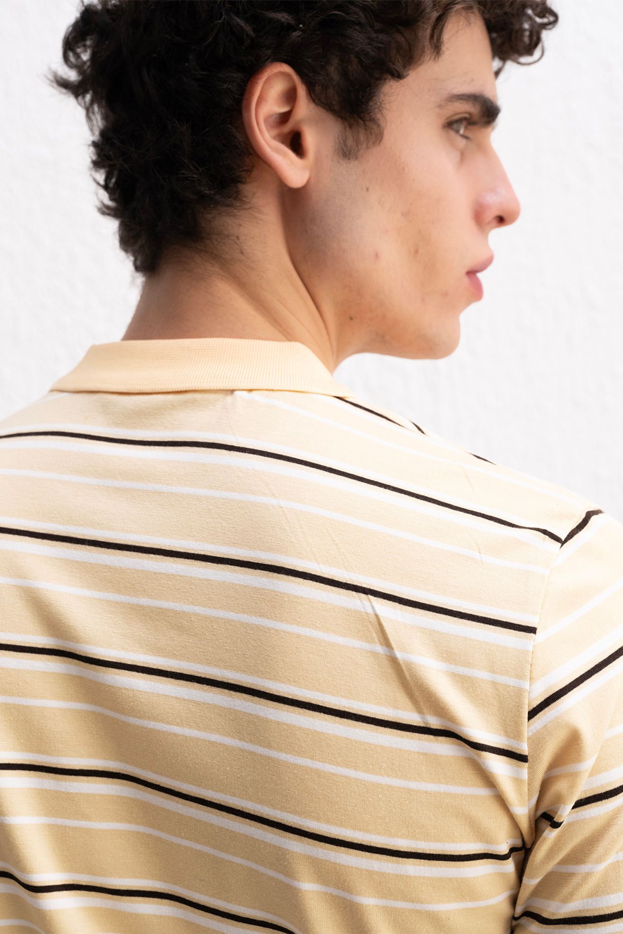 GIESTO Striped Polo Collar Button T-Shirt 2