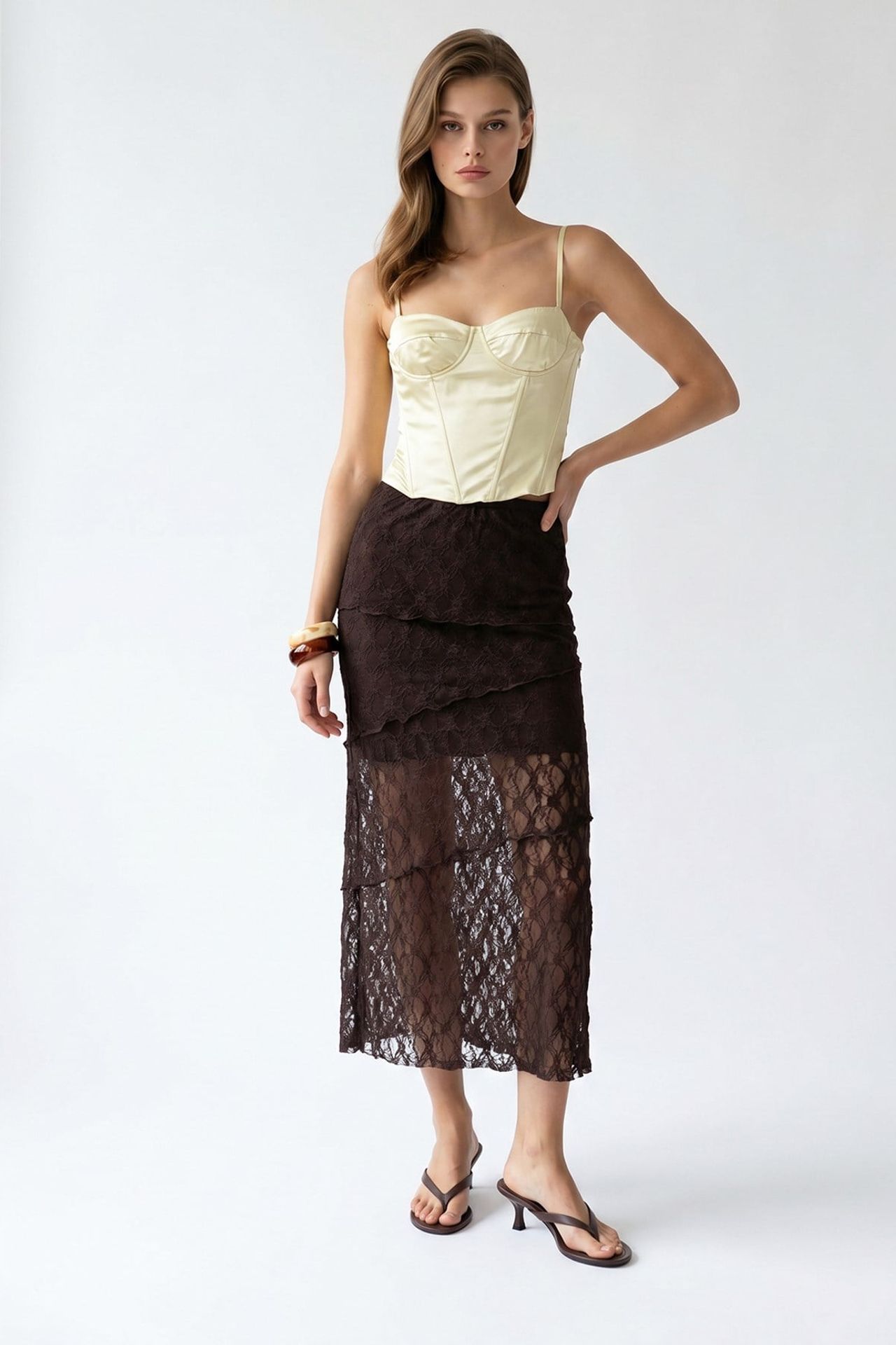 MIXRAY High Waist Lace Midi Skirt 1
