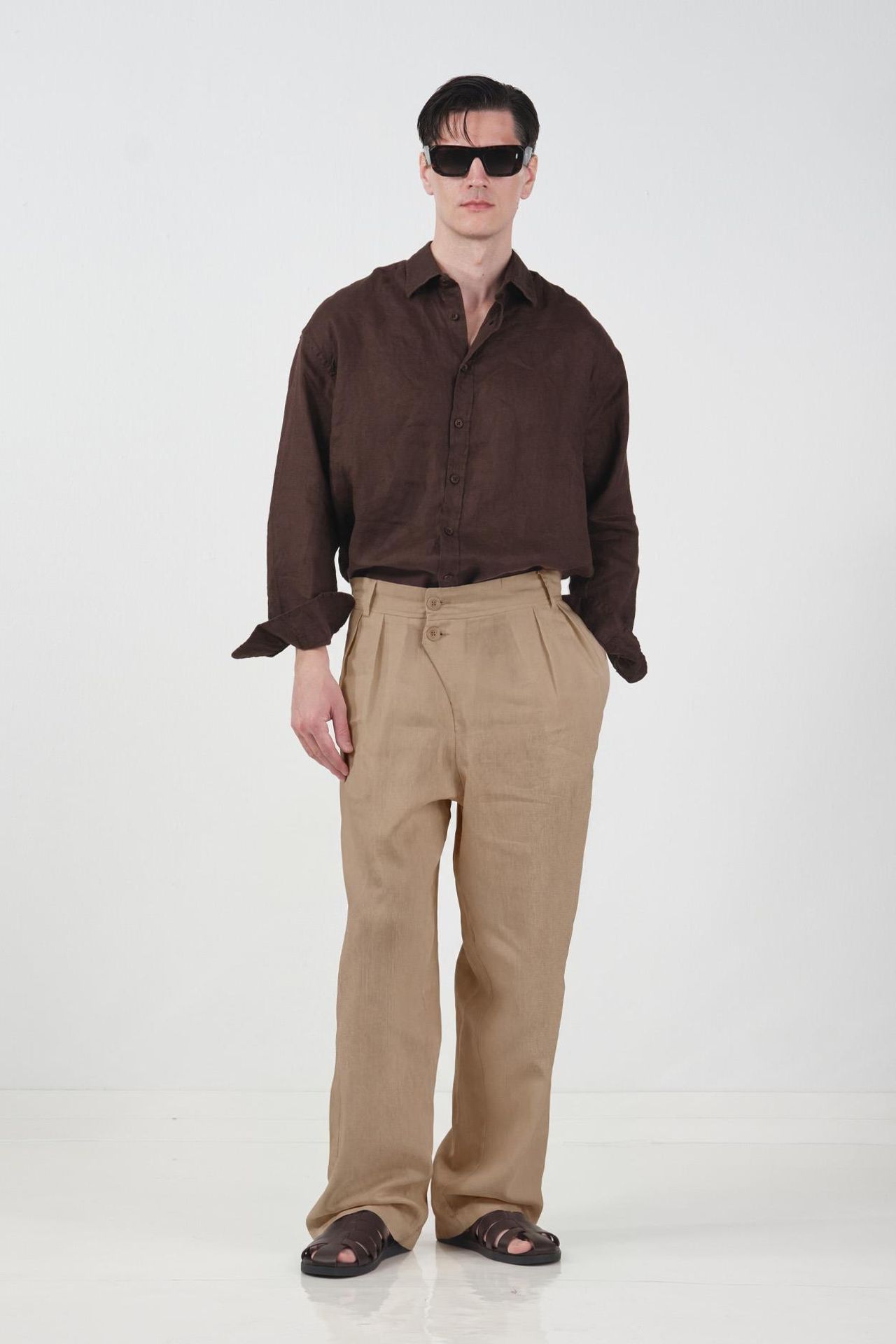 GIESTO Men's High-waist Wide-leg Woven Trousers 3