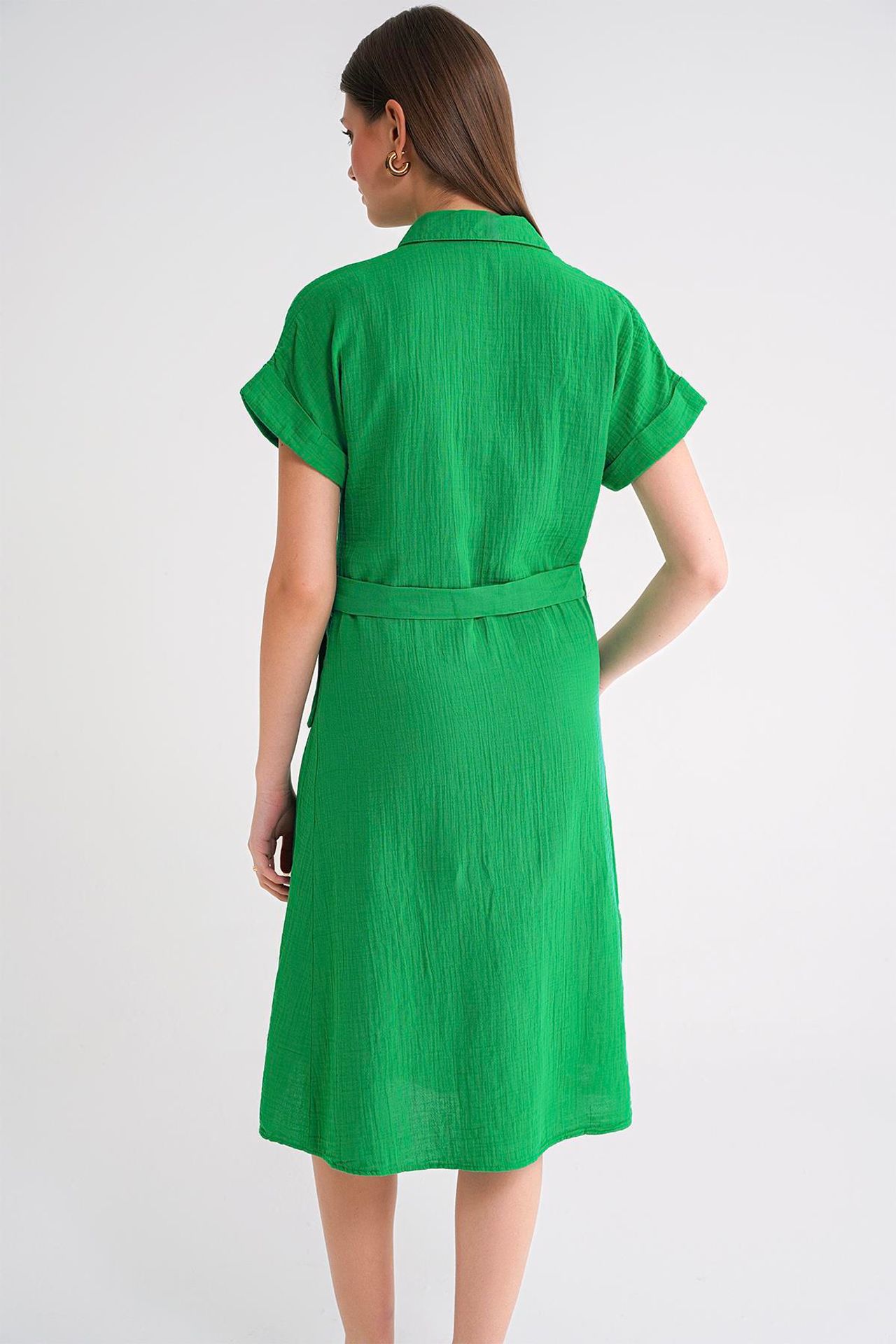 Mixray Relaxed Fit Midi Dress with Shirt Collar and Buttons 18