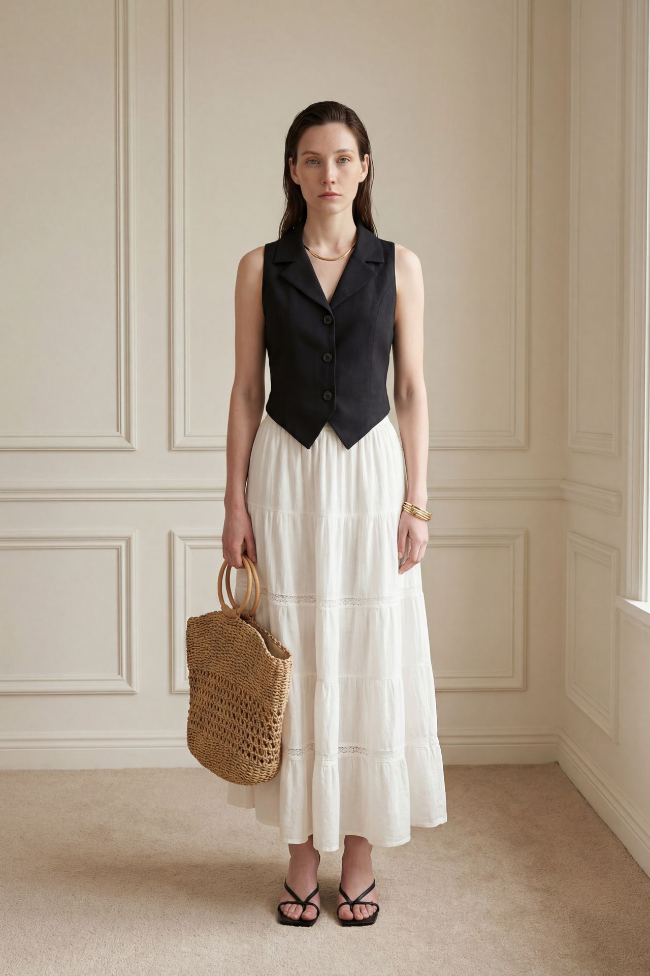 MY FASHION Sleeveless Buttoned Waistcoat with Back Detail 1
