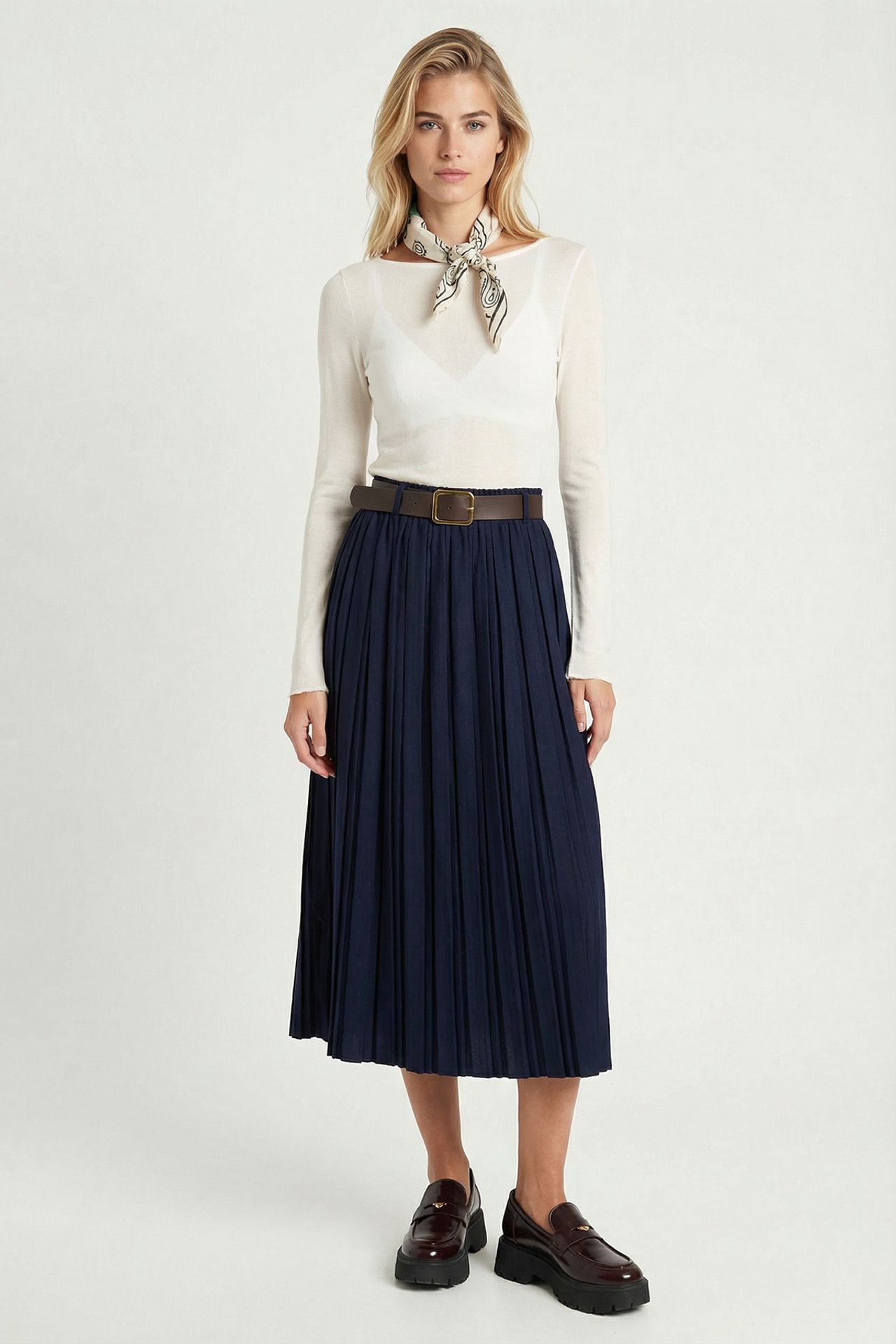 ISTANBUL High-Waist Maxi A-Line Pleated Skirt With Belt 2