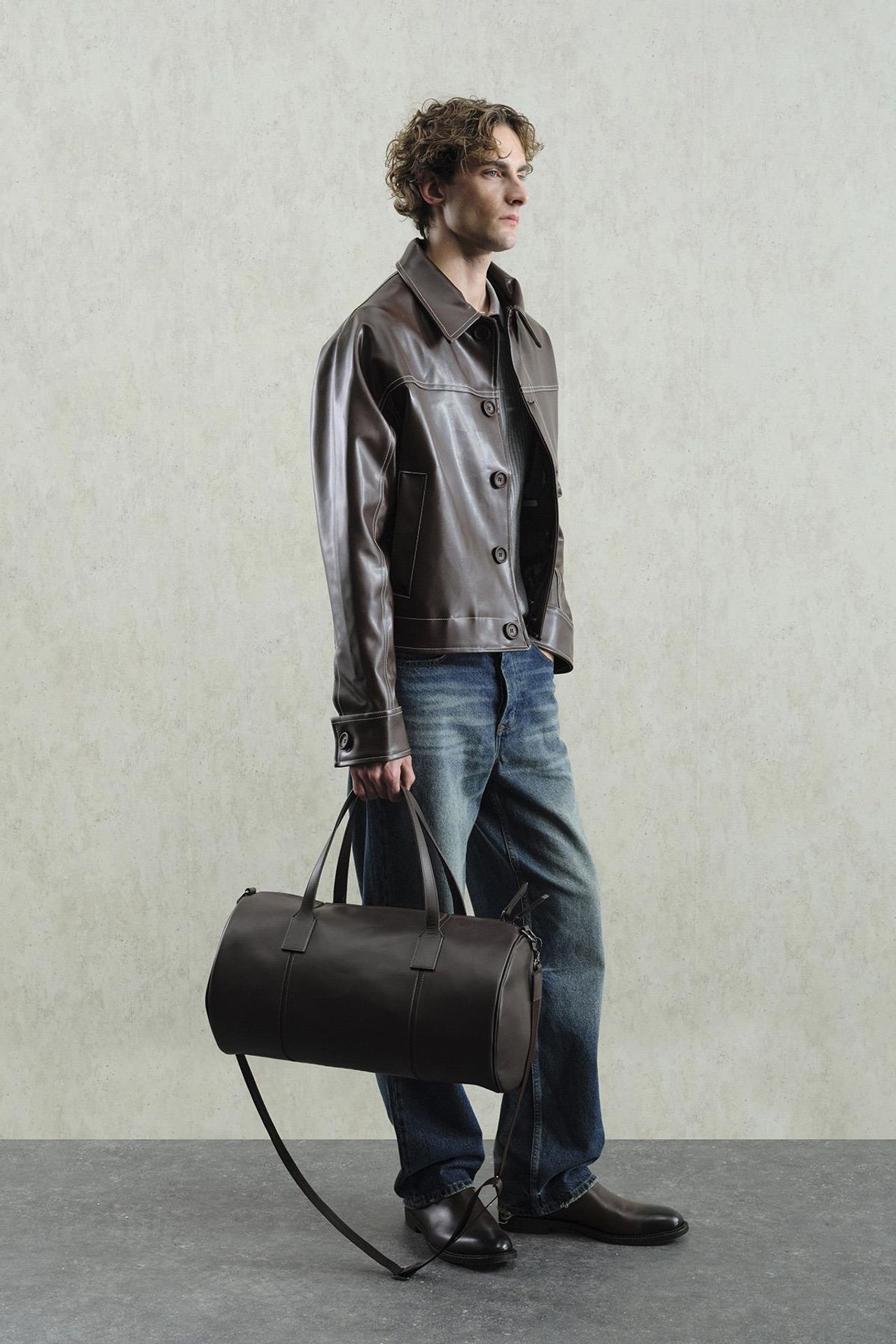 GIESTO Faux Leather Relaxed Fit Buttoned Jacket 2