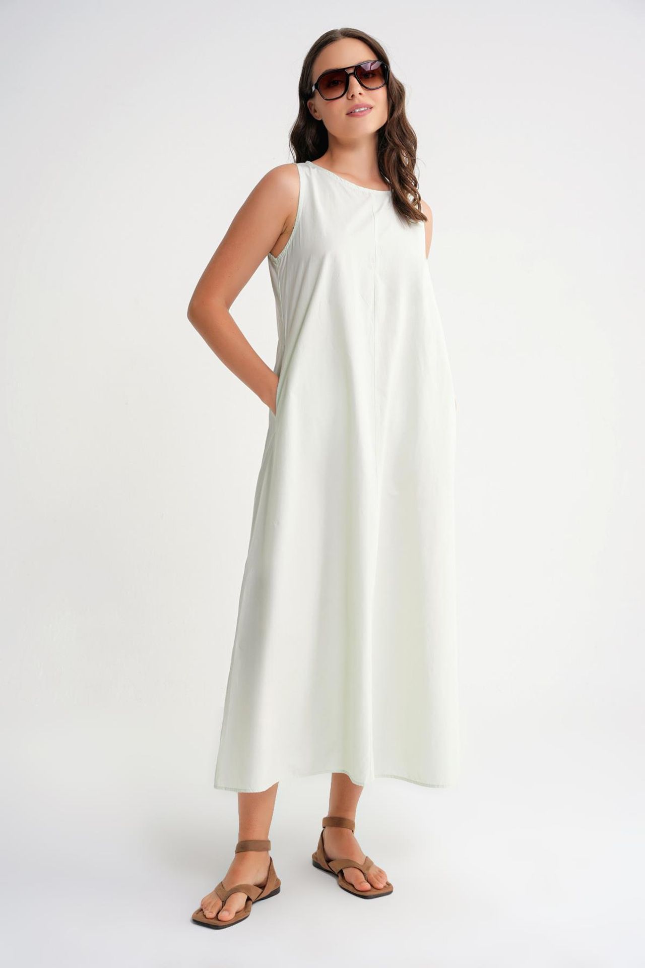 MIXRAY Maxi poplin dress with pockets 3