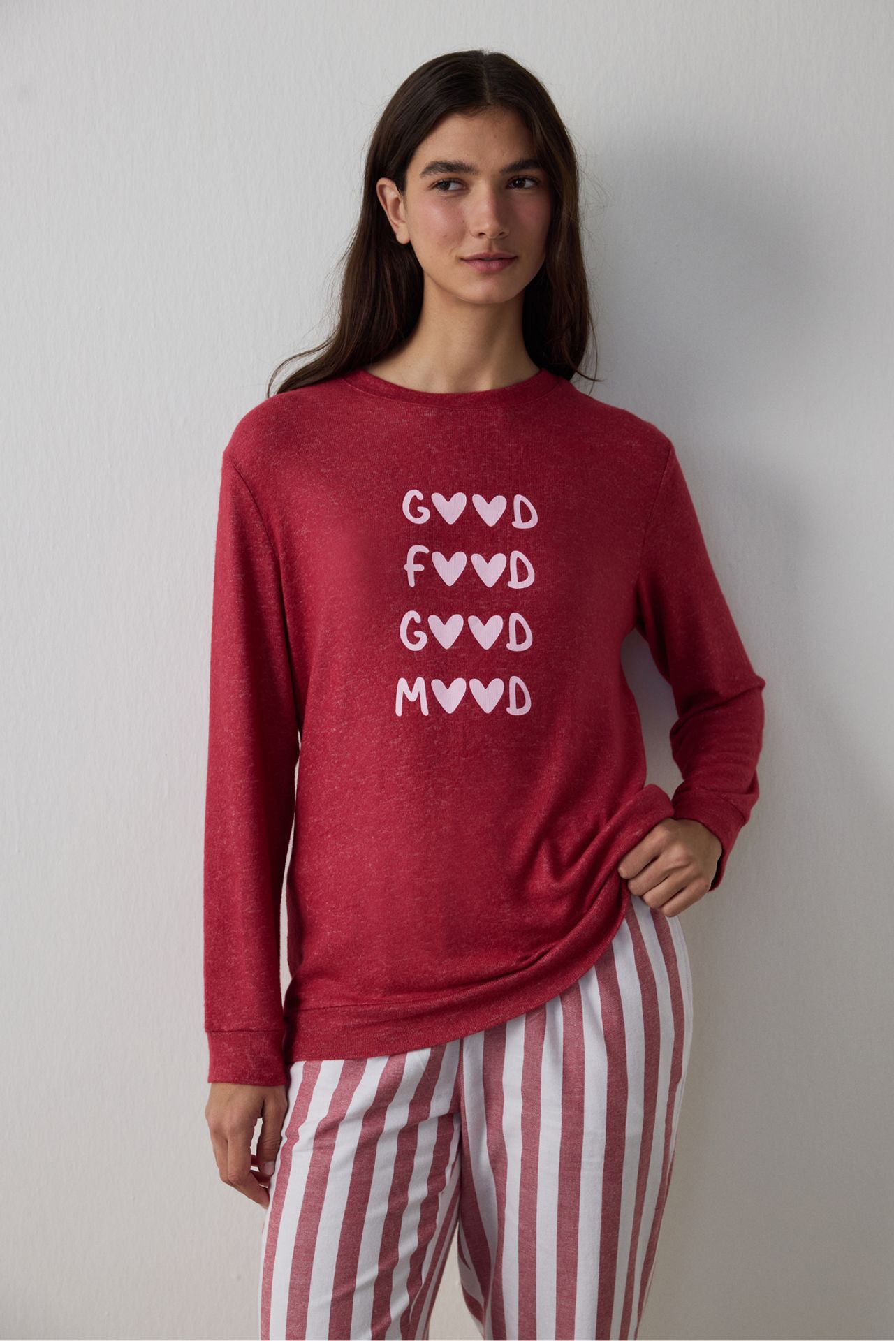 PENTI Good Mood Slogan Printed Thermal Effect Sweatshirt Pajama Top 1