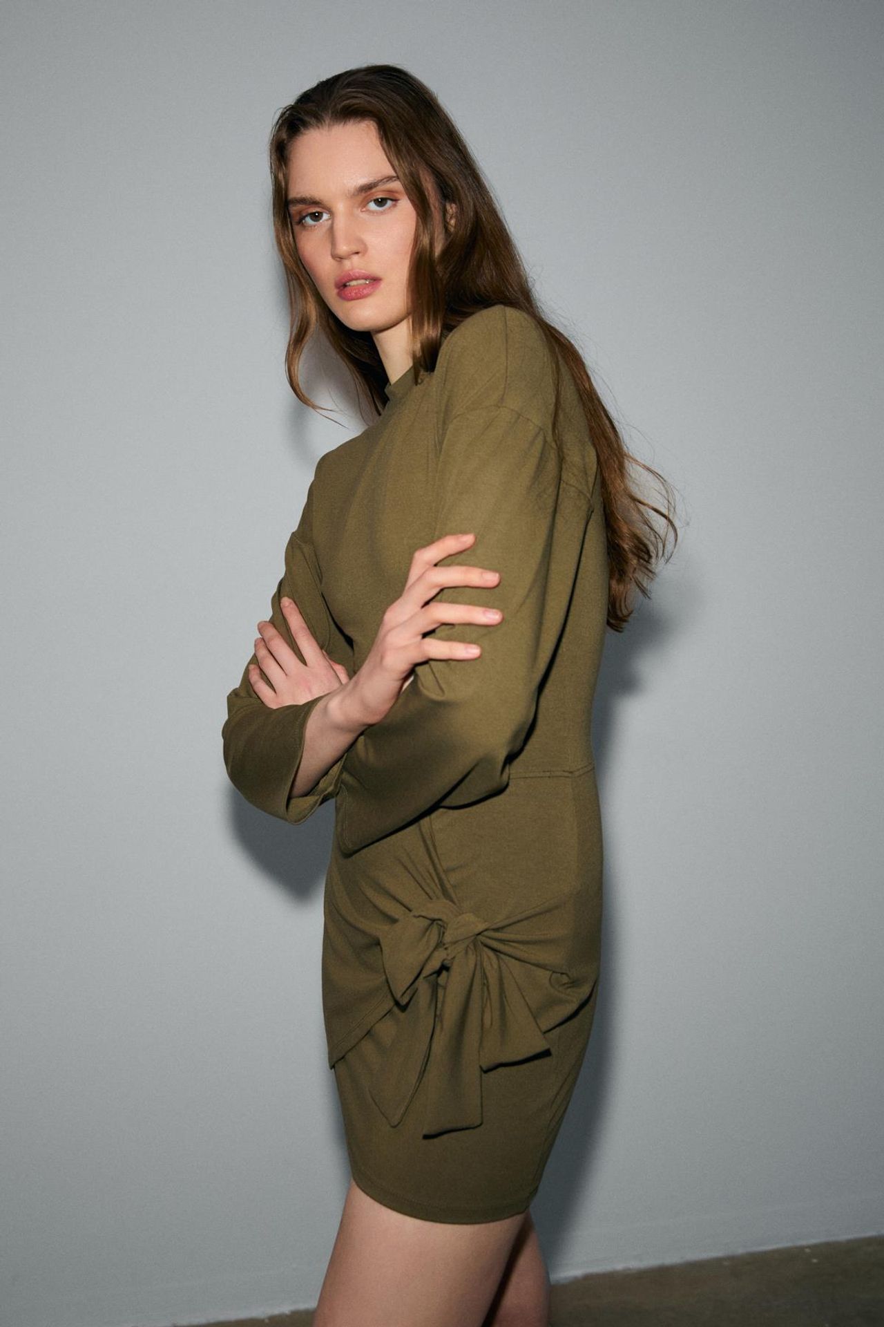 GRIMELANGE Crew Neck Tie Detail Mini Dress 4