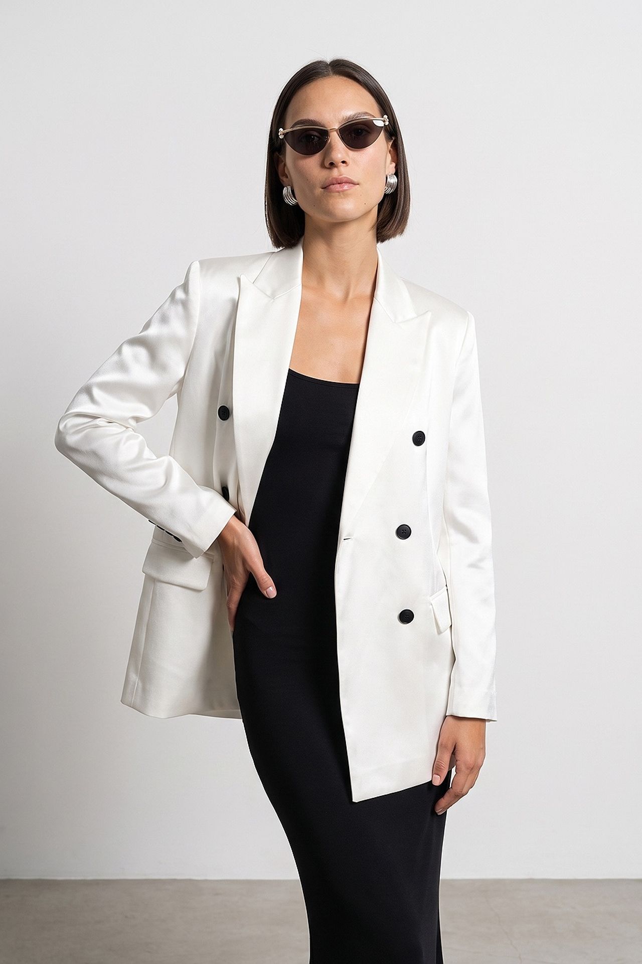 DILVIN Long Shawl-collar Button Blazer