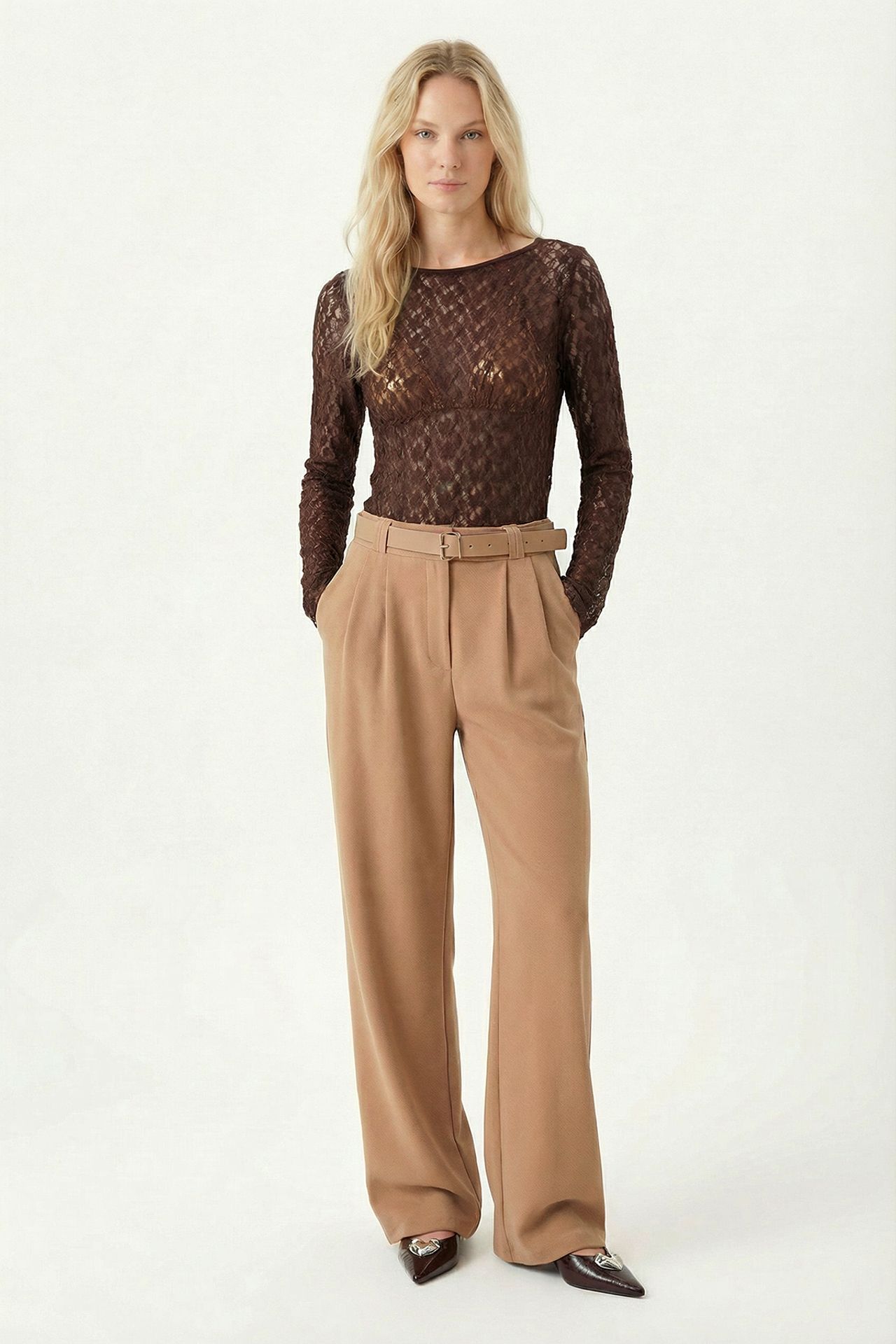 ISTANBUL High Waist Wide Leg Trousers with Buckle 2