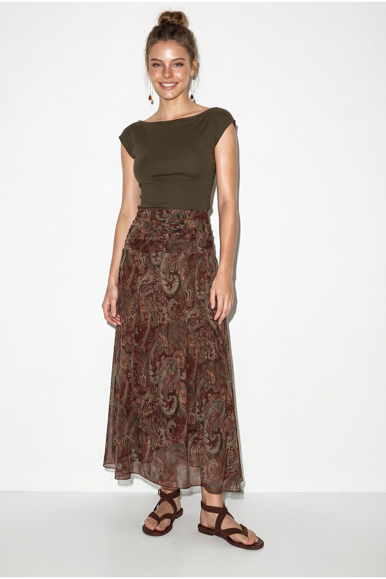 LUCCI High-Waist Paisley Maxi Skirt 4