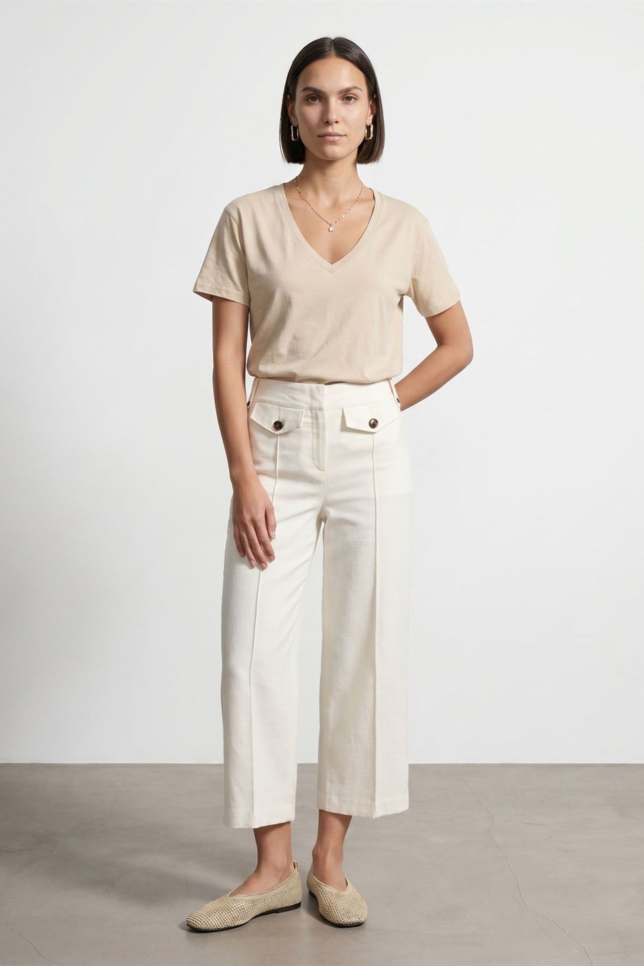 DILVIN Cotton Tencel V-Neck Short-Sleeve Blouse 3