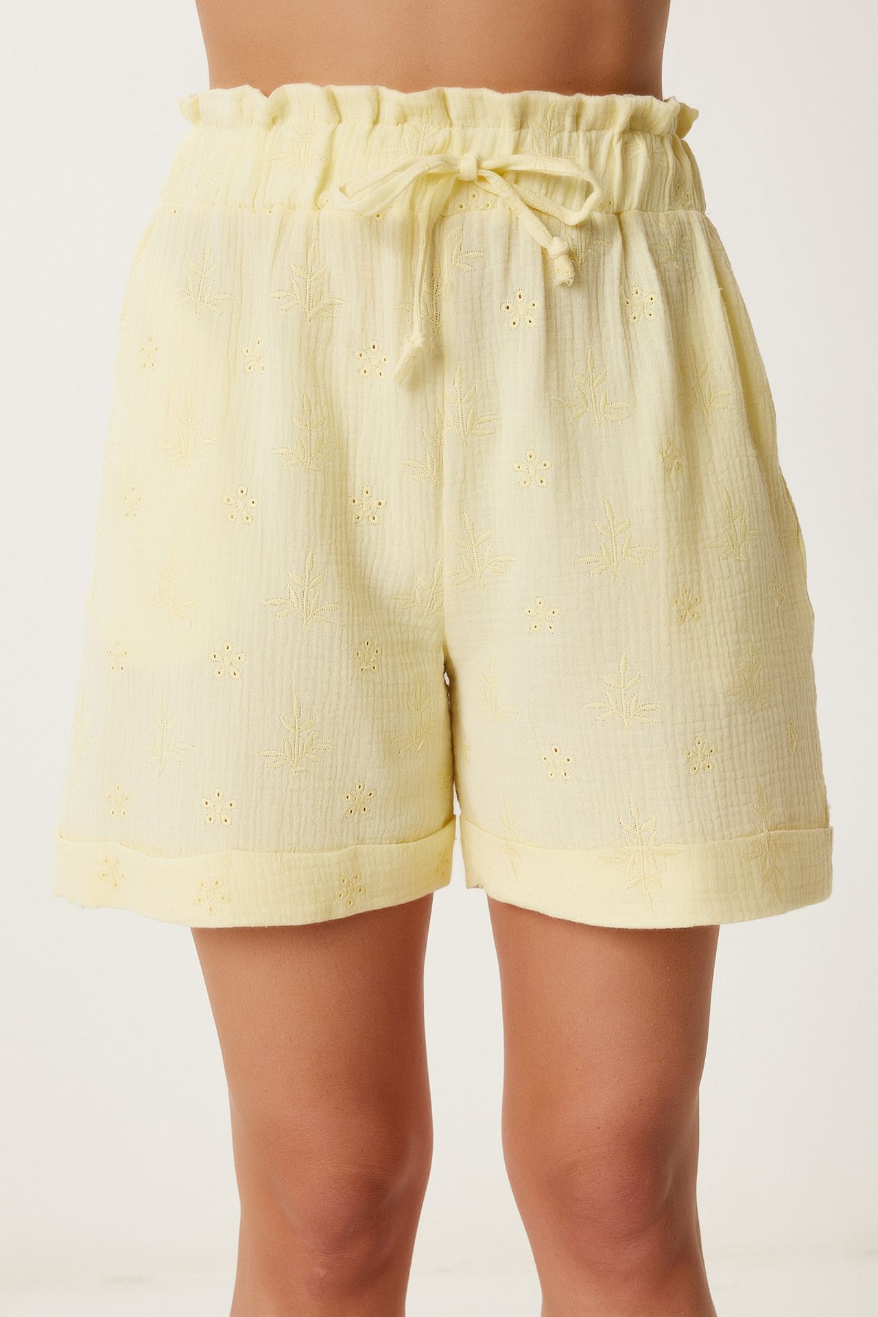 ISTANBUL High Waist Drawstring Mini Shorts with Binding Detail 3