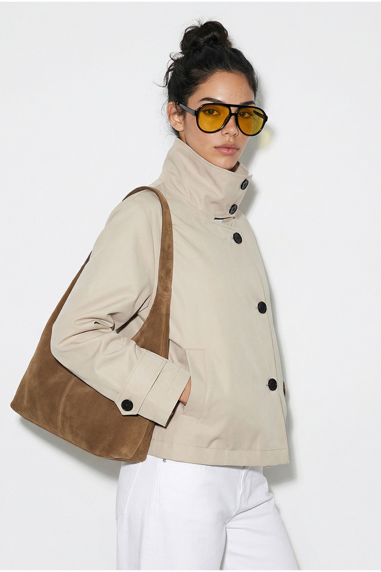LUCCI Short Mandarin Collar Trench Coat 5