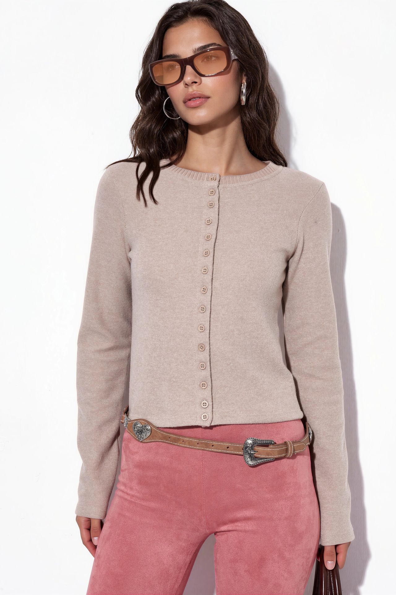 BUSEM Women's Cropped Ribbed Button Cardigan 1