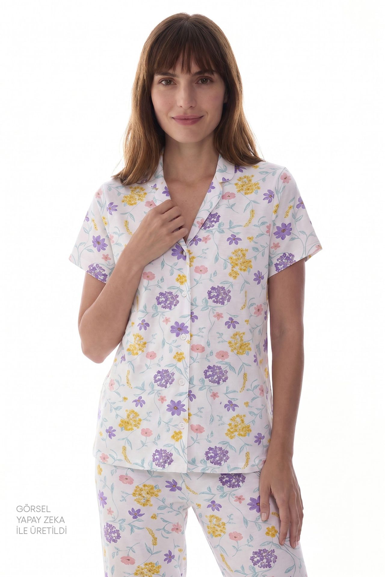 PENTI Off-White Blossom Floral Short-Sleeve Shirt Trousers Pyjama Set 2