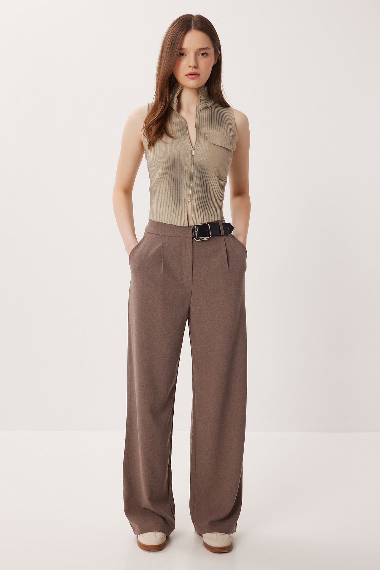 ISTANBUL High Waist Wide Leg Palazzo Trousers with Belt 2