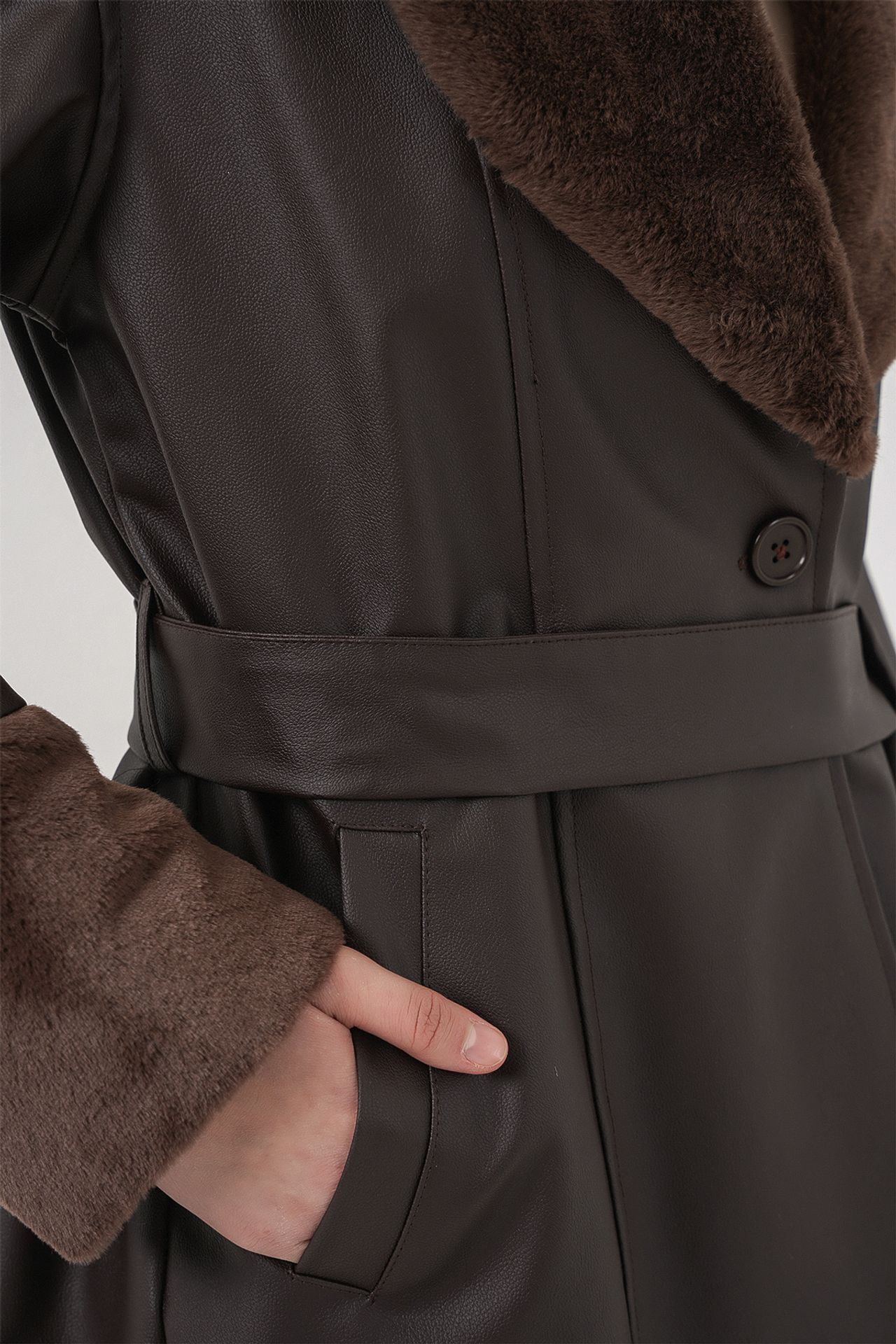 BDART Long Faux Leather Coat with Shawl Collar