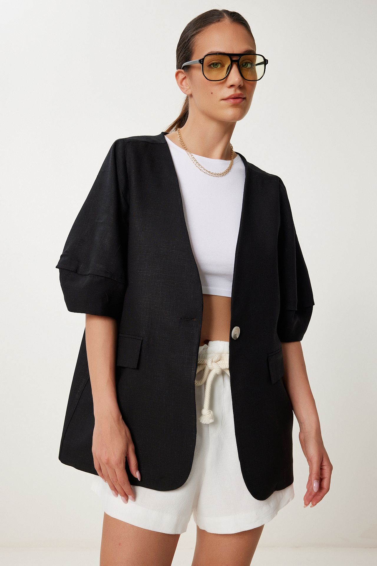 ISTANBUL Oversized woven jacket with button closure 1