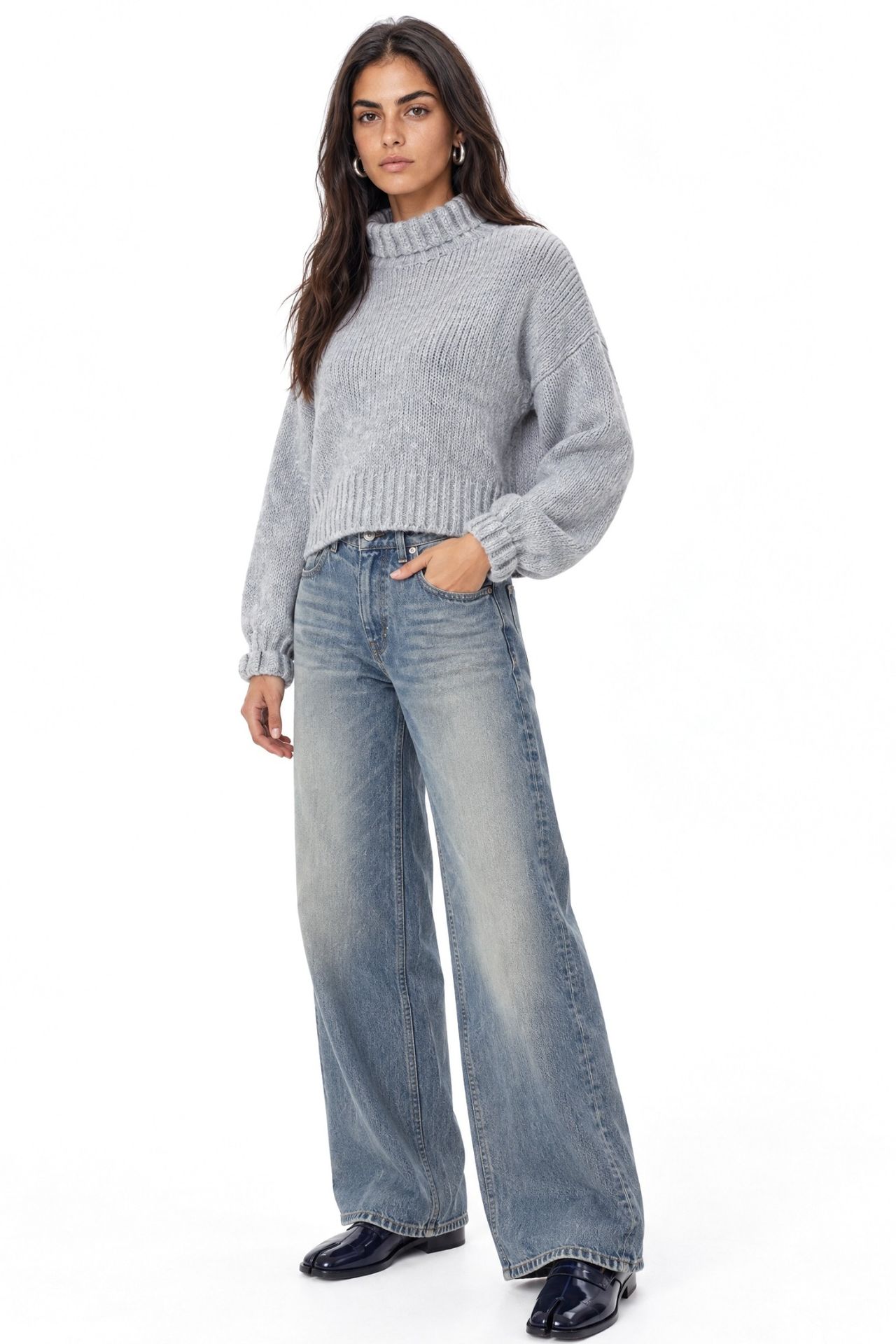 Mixray Thick Turtleneck Textured Crop Sweater 3