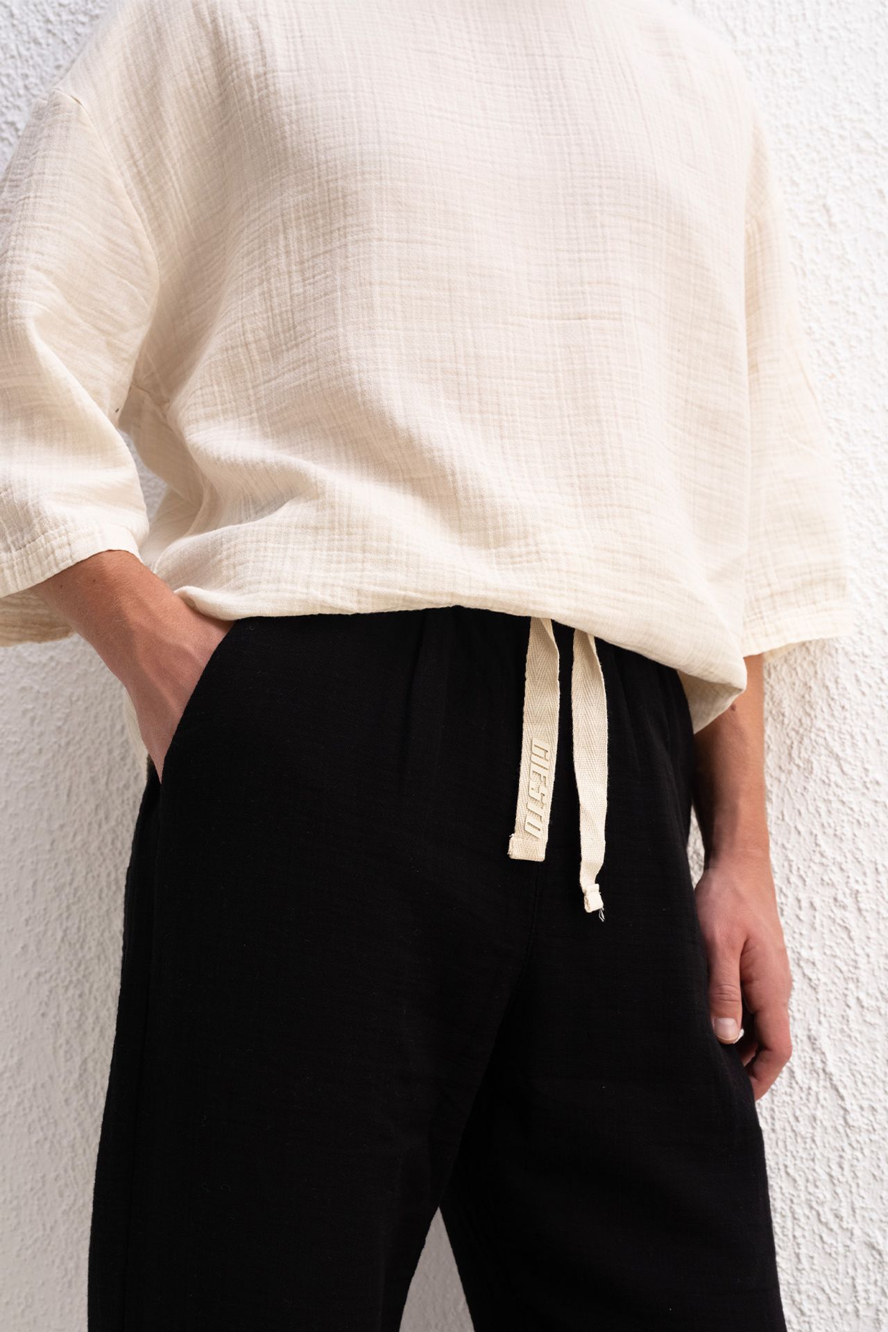 GIESTO Men's cotton wide-leg trousers with drawstring waist 2