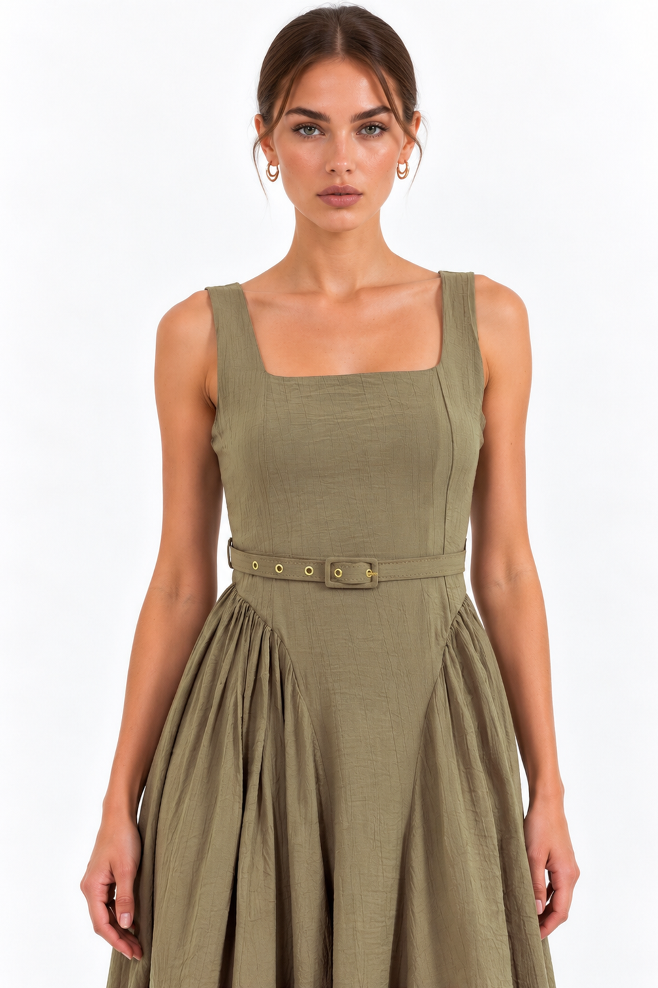 BUSEM Square Collar Belted Midi Dress 3