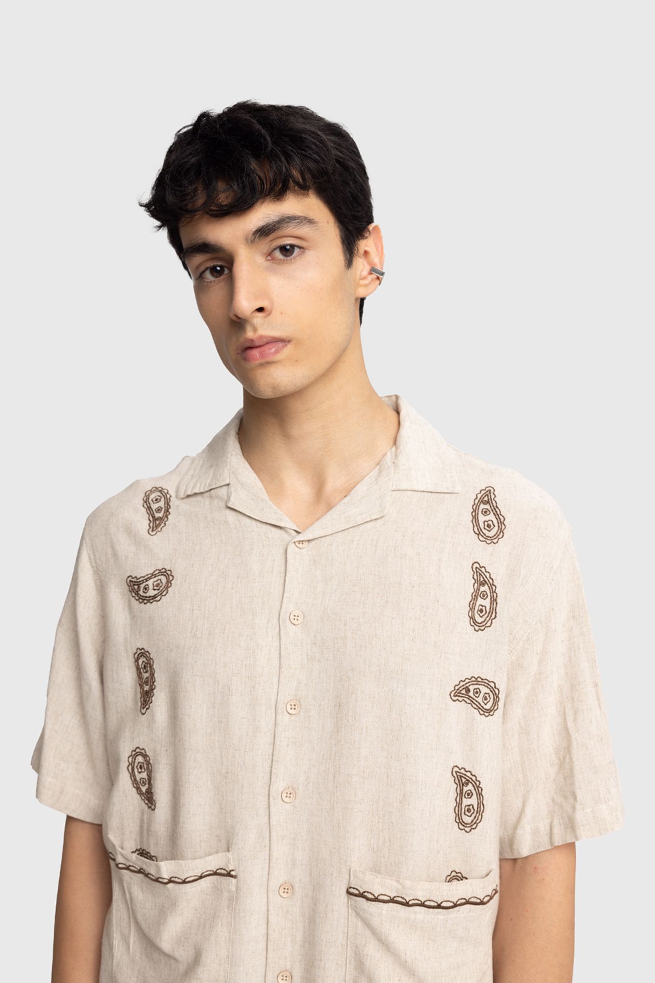 GIESTO Men's Cotton Embroidered Poplin Short Sleeve Shirt 2