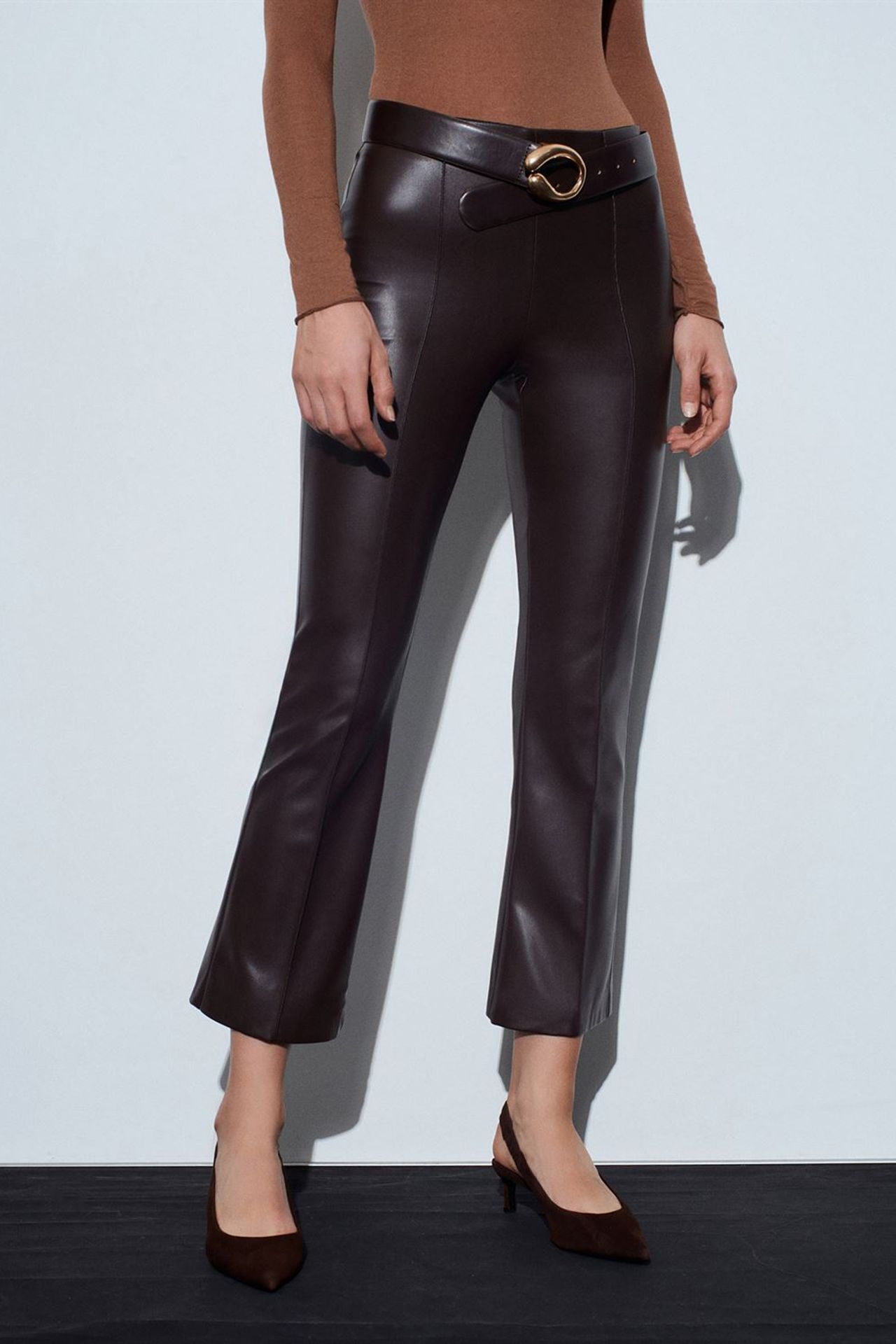 DILVIN High-Waist Faux Leather Flare Leggings