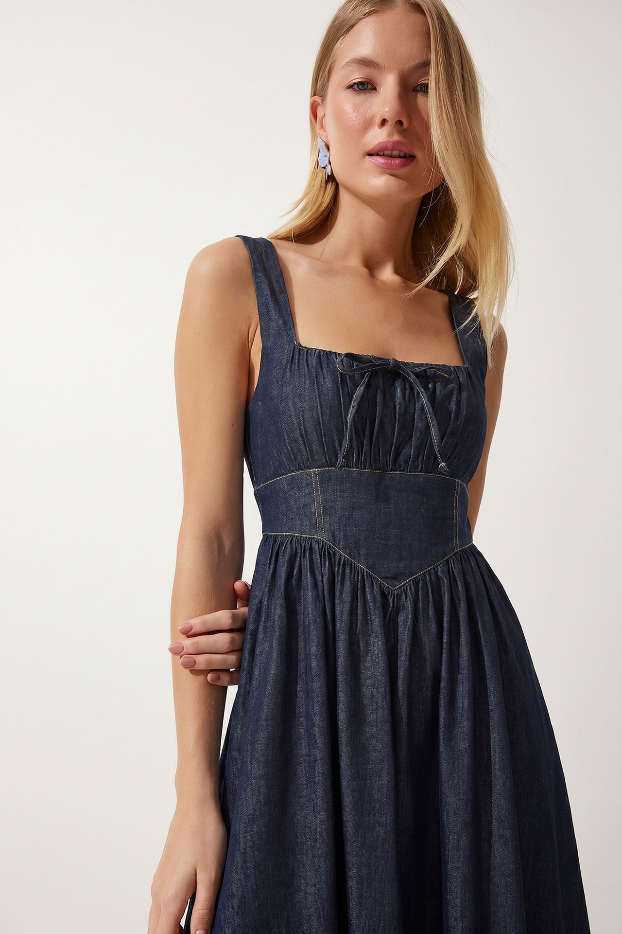 ISTANBUL Sleeveless Cotton Denim Midi Dress 3