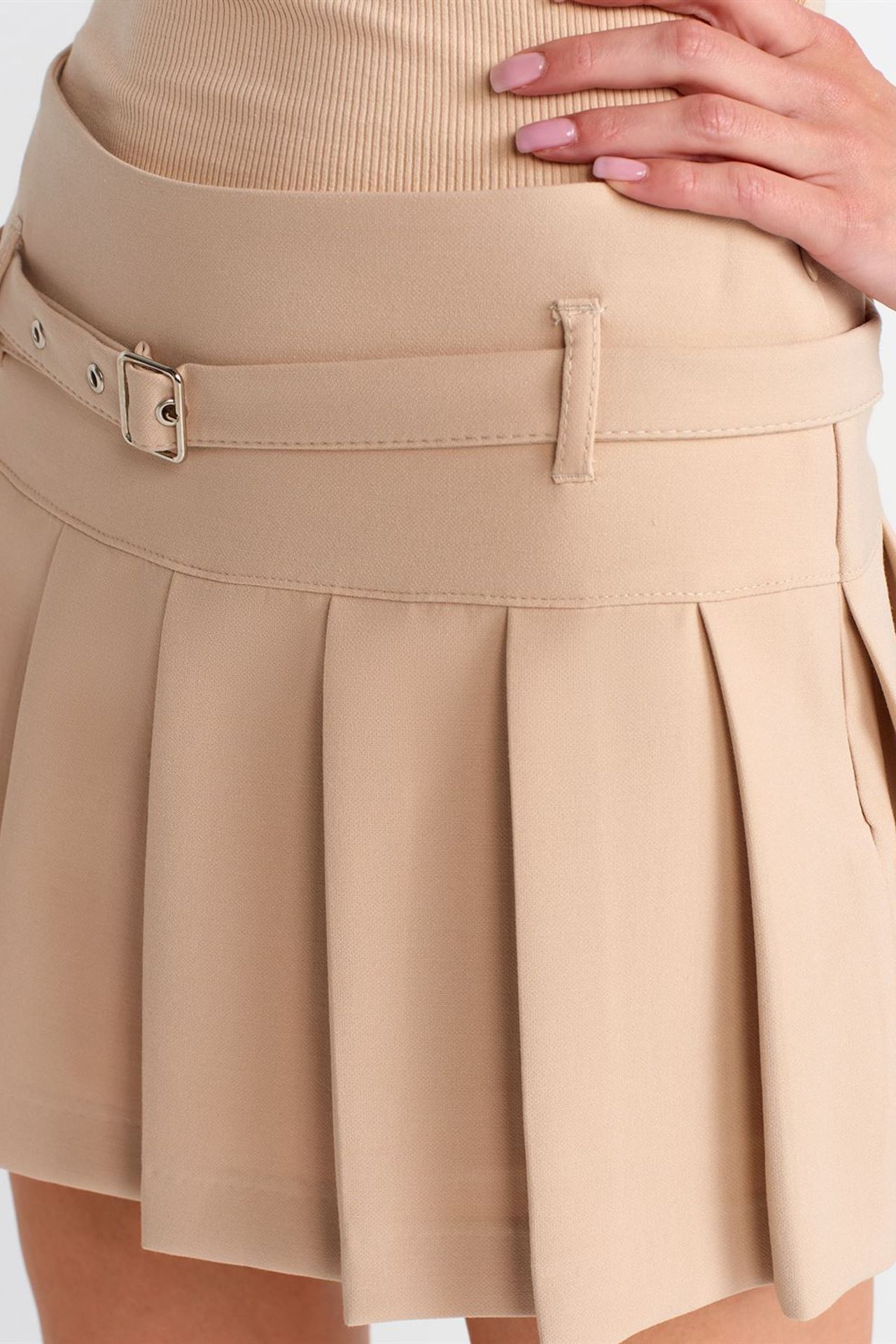 DILVIN High-Waist Pleated Mini Skirt With Belt 3