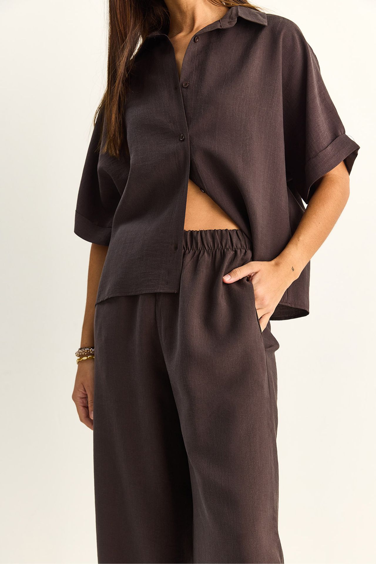 LUCCI High Waist Wide Leg Two-Piece Co-ord Set with Shirt Collar 6