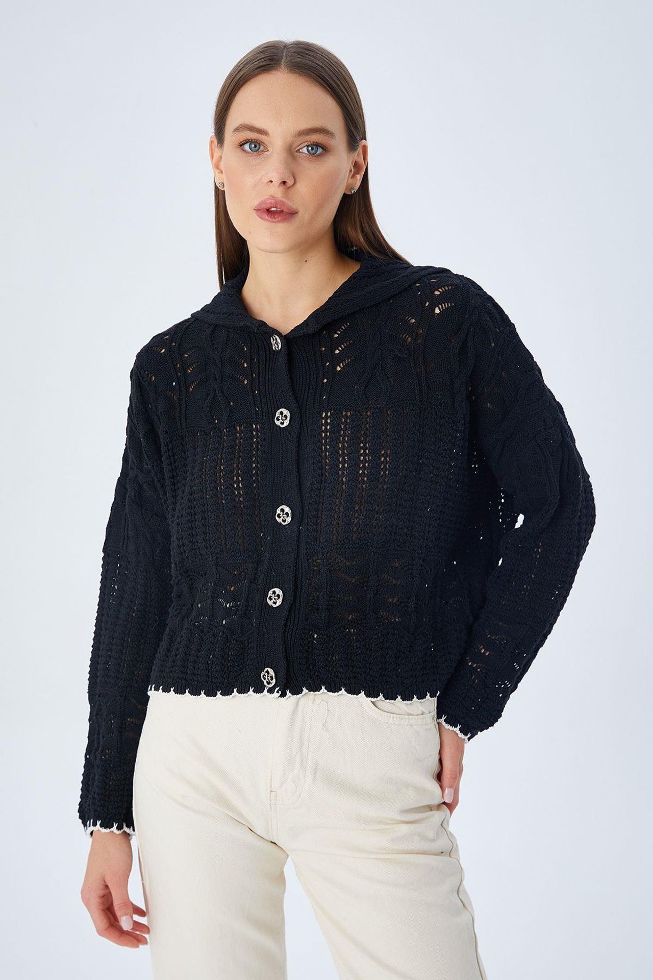 Mixray Textured Knitwear Cardigan with Button Closure 1