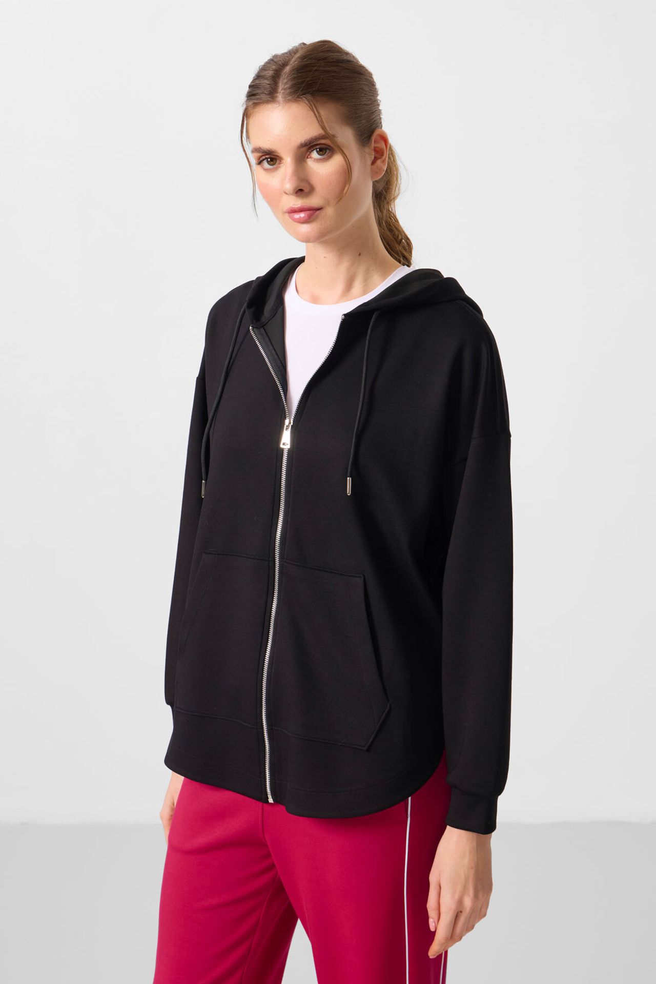 TOMMY Oversized Hooded Long Zip-front Tunic Hoodie 1