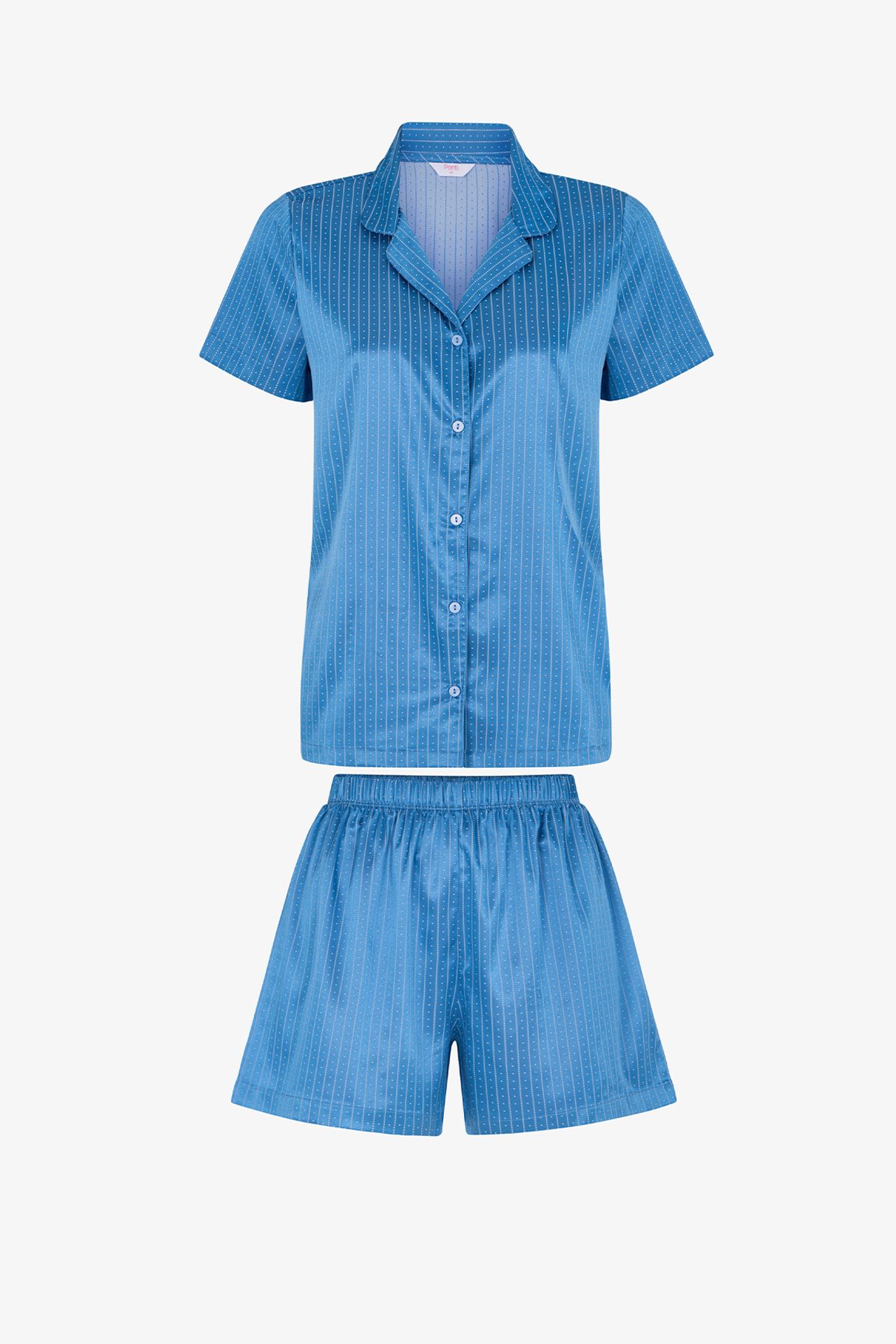 PENTI Skyline Satin Short Sleeve Shirt Shorts Pajama Set 5
