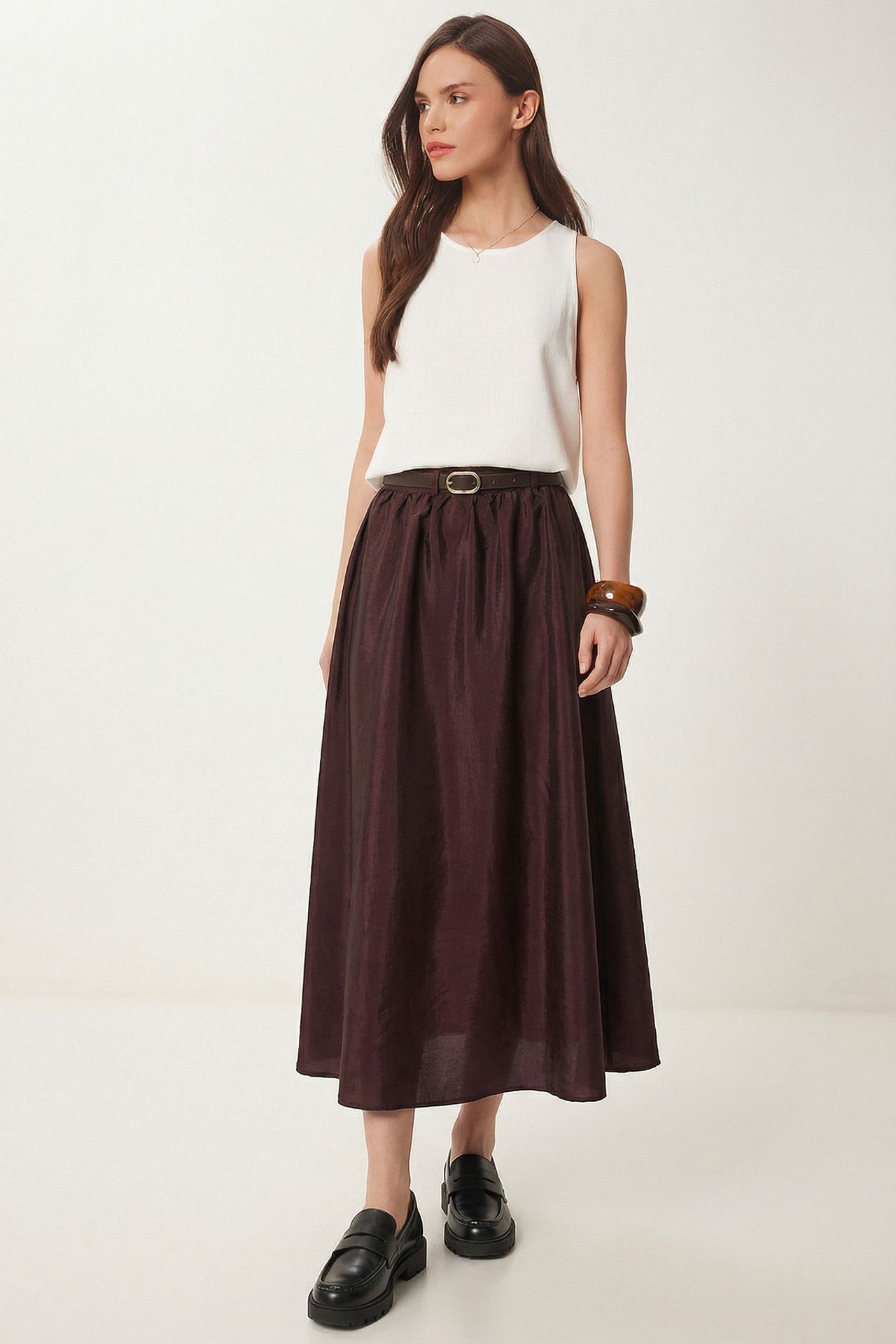 ISTANBUL High-Waist Belted Midi A-Line Skirt 2
