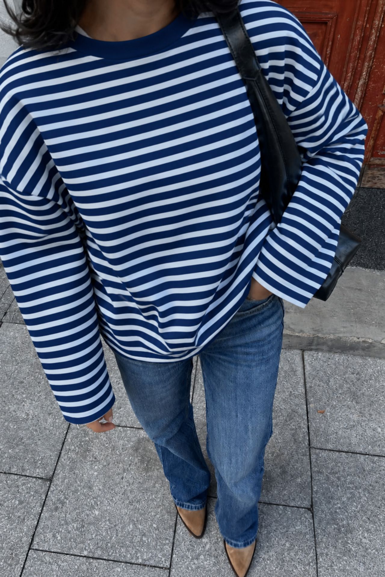 BIPANTOLON Kadın Oversize Çizgili Bisiklet Yaka Sweatshirt 2