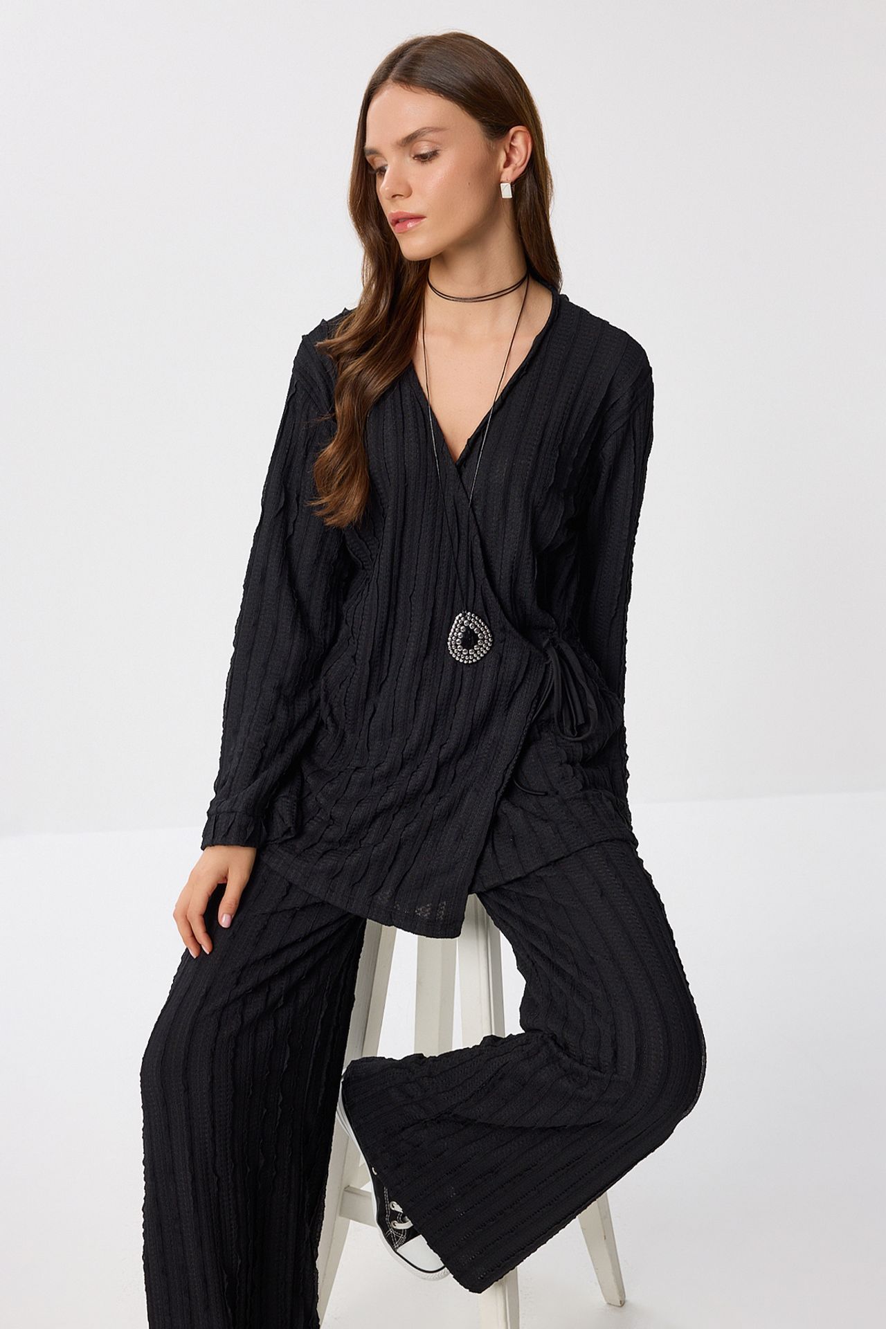 ISTANBUL Textured Double Breasted Long Sleeve Two-Piece Set 3